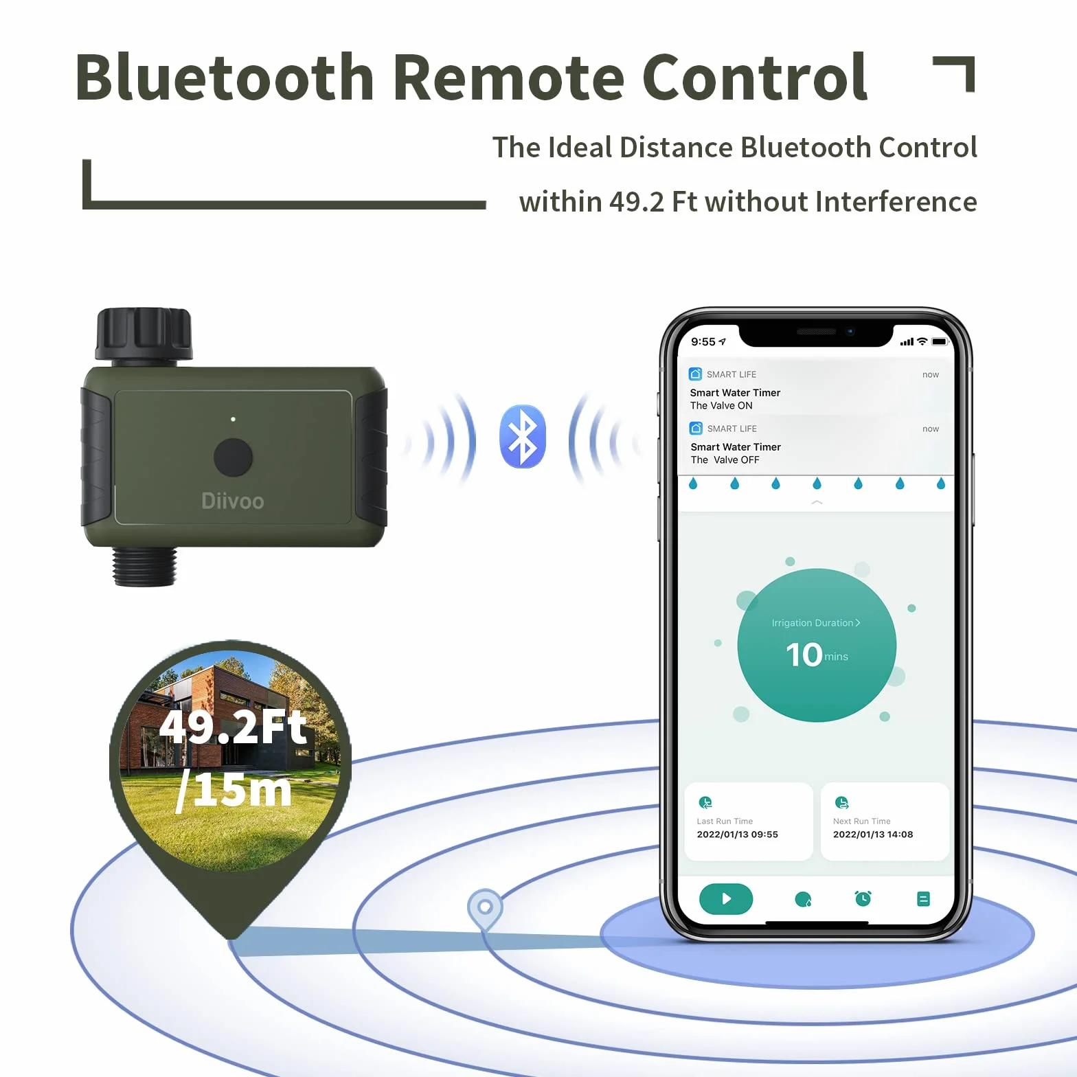 Diivoo Sterownik nawadniania Bluetooth, automatyczny zegar do ogrodu, kompatybilny z Alexa, 1 wyjście