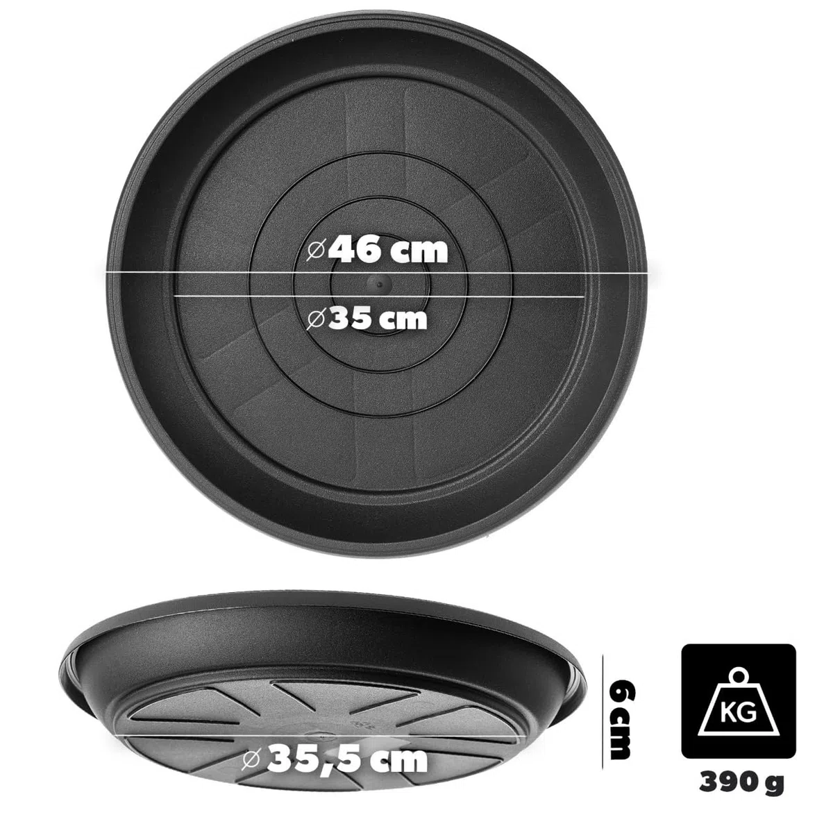 KADAX Okrągła podstawka pod doniczkę, 46 cm, 10 sztuk, podstawki pod doniczki z tworzywa sztucznego, do użytku wewnątrz i na zewnątrz, akcesoria do doniczek i doniczek (antracytowa)