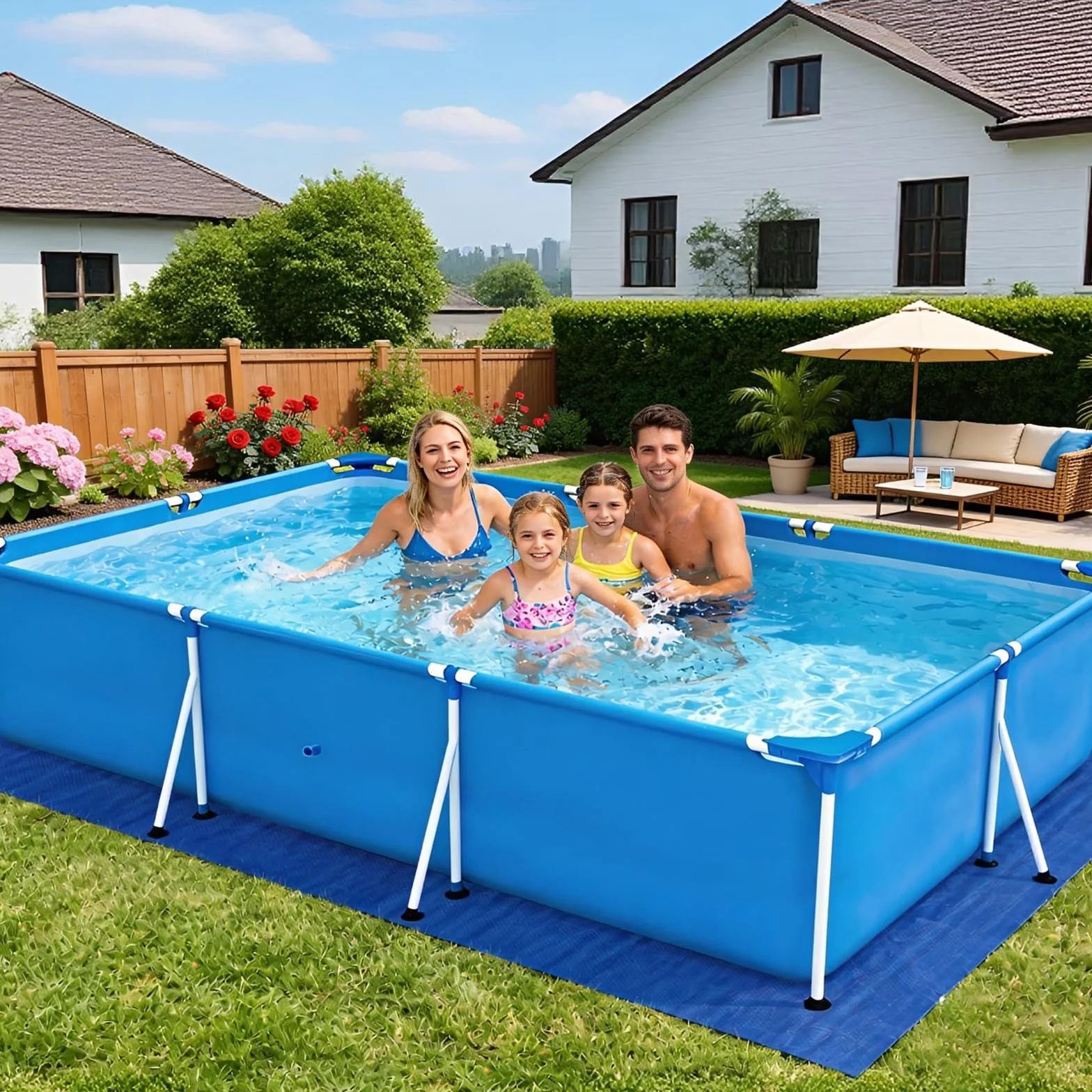 Plandeka podłogowa do basenu, mata basenowa, mata do użytku na zewnątrz, chroni dno basenu, nadaje się do basenów rozkładanych i nadmuchiwanych basenów, jacuzzi (300 cm x 200 cm)