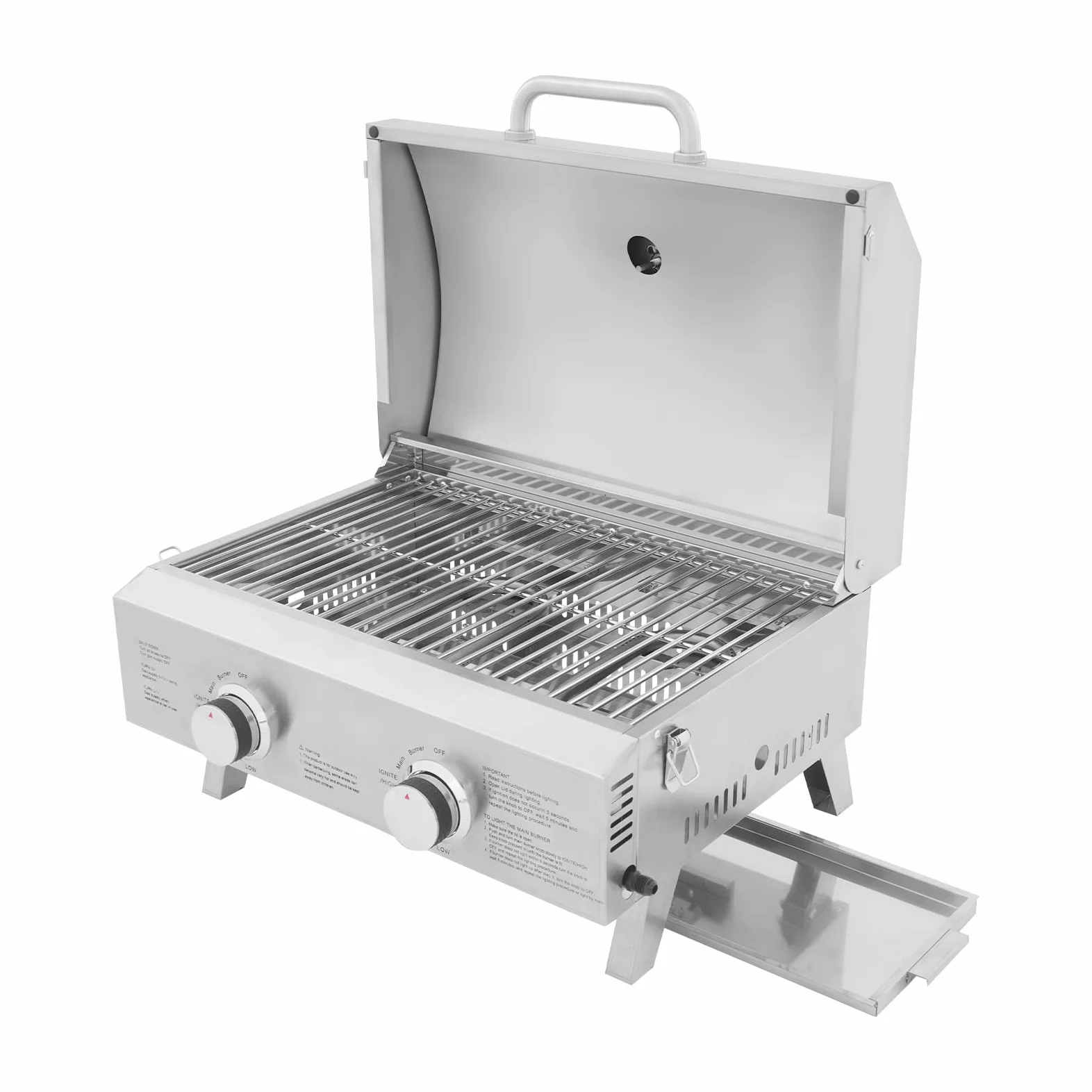 Gastro grill gazowy, grill gazowy, do pieczenia kiełbasy, stołowy, grill gazowy z 2 palnikami – ruszt do grillowania ze stali nierdzewnej 55 x 45 cm, składany i przenośny, w zestawie kamień do pizzy i