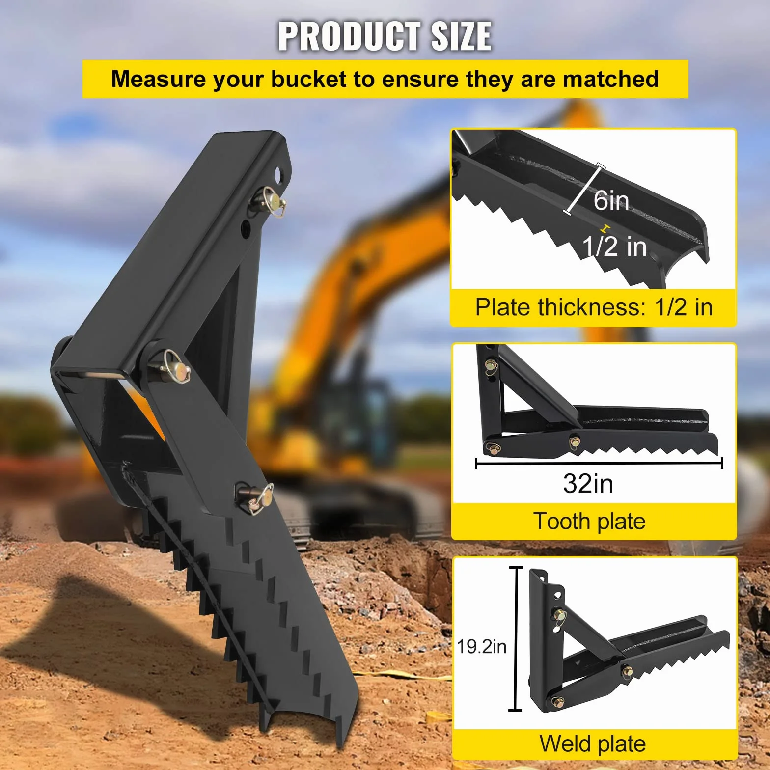VEVOR Koparko-ładowarka calowa 81,3 cm, grubość zębów 12,7 mm, wytrzymała łopata calowa, spawane uchwyty na kciuki ze stali czarnej, regulowany kciuk mechaniczny do łopaty w stylu retro