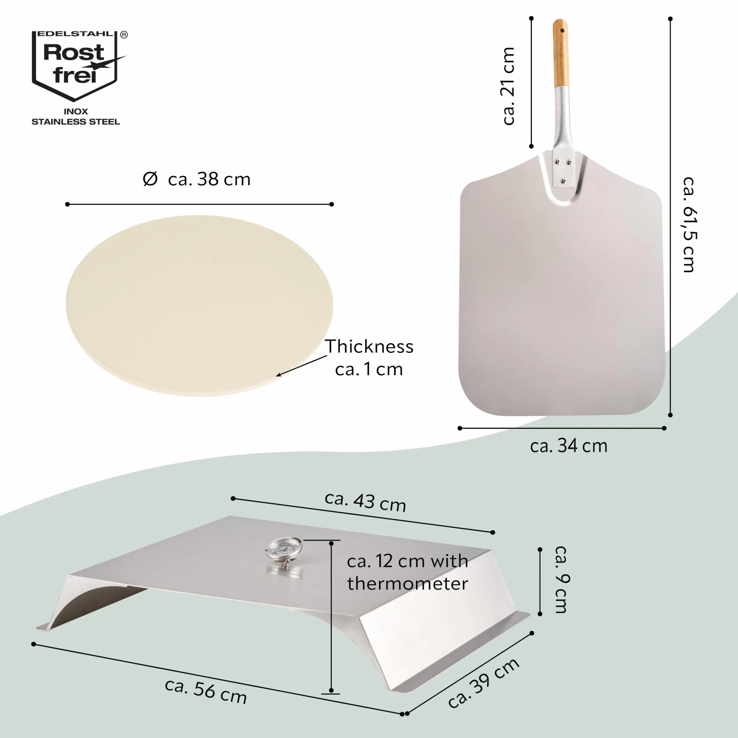 bremermann Pokrywa na grill do wypiekania pizzy z termometrem i kamieniem 56 x 9 x 38 cm