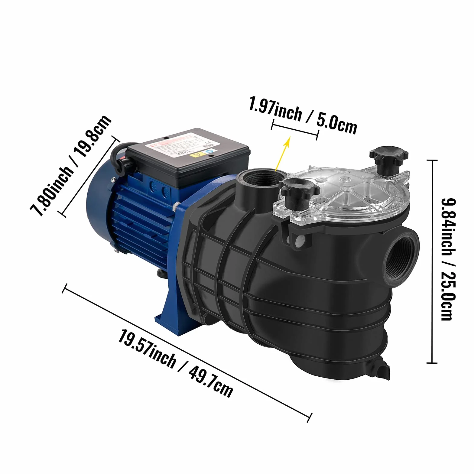 VEVOR Filtrująca Pompa Basenowa 15000 l/h 1 HP 750 W Maks. Wysokość Podnoszenia 14,5 m