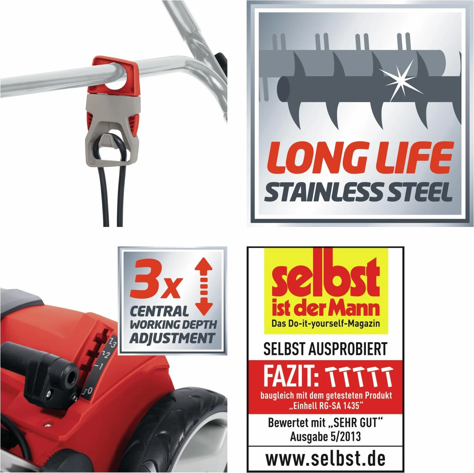 Einhell Ge-Sa 1435 Wertykulator/Aerator, Czerwony/Czarny, 35 cm x 3-9 mm