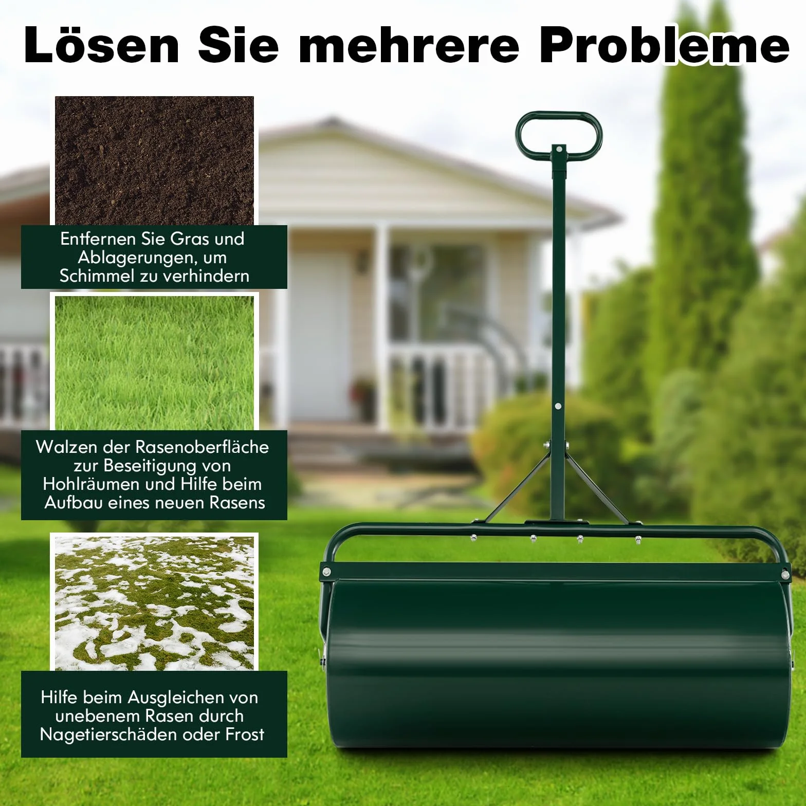 COSTWAY Walec do trawnika do napełniania wodą lub piaskiem, 113 l, Ø 40 cm x 99 cm, wałek podłogowy z uchwytem, wałek ogrodowy, wałek ręczny, wałek do trawnika, do ogrodu, zielony