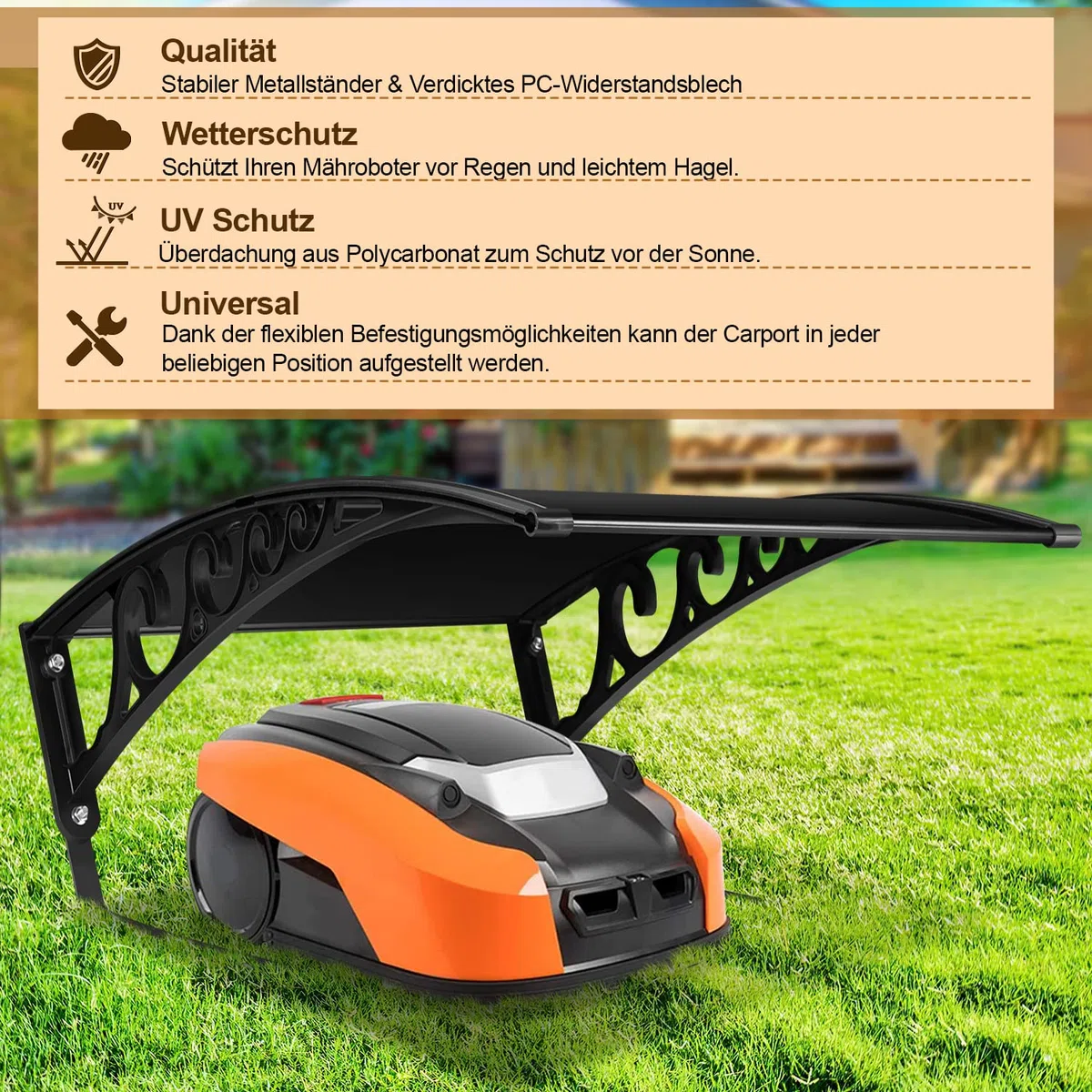 Dach robota koszącego, 106 x 87 x 50 cm, garaż, z poliwęglanu, wiata garażowa, zadaszenie dla robotów, kosiarek, ochrona przed deszczem, ochrona przed promieniowaniem UV (czarny)