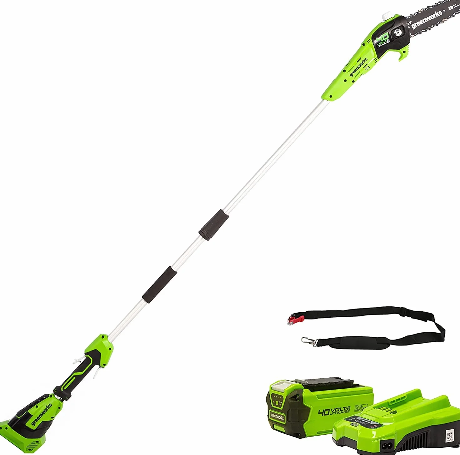Greenworks G40PSFK2 Akumulatorowa Pilarka na Wysięgniku, Ostrze 20cm Szybkość Cięcia 8m/s 3,64 kg, Automatyczna Olejarka, Zbiornik Oleju 80ml, Zasięg 2.58m, Bateria 40V 2Ah i Ładowarka