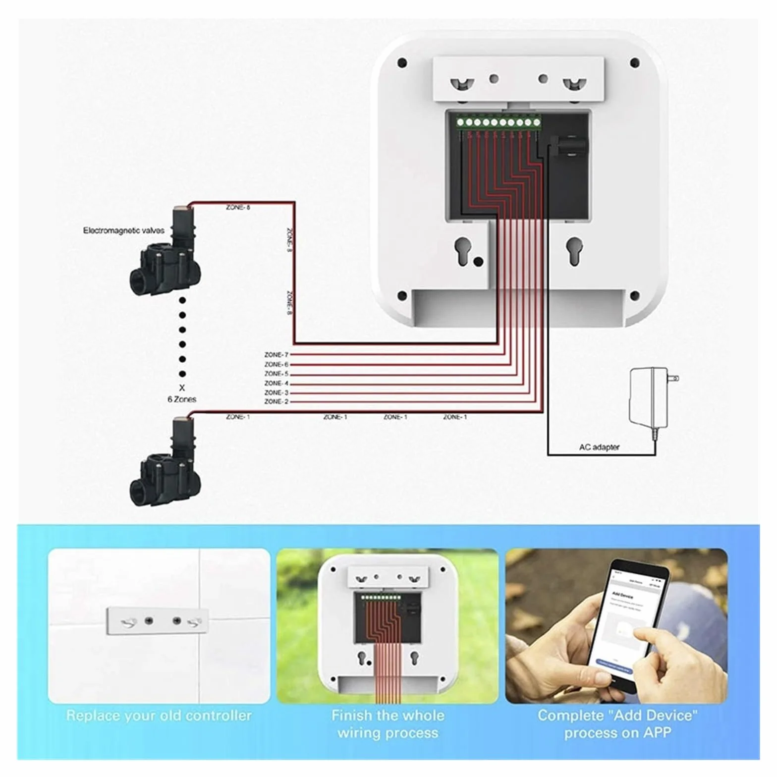 WIFI Inteligentny Sterownik Nawadniania Ogrodu Zawór Elektromagnetyczny Wody Do System Nawadnianie Zegar Podlewania(8 Way)