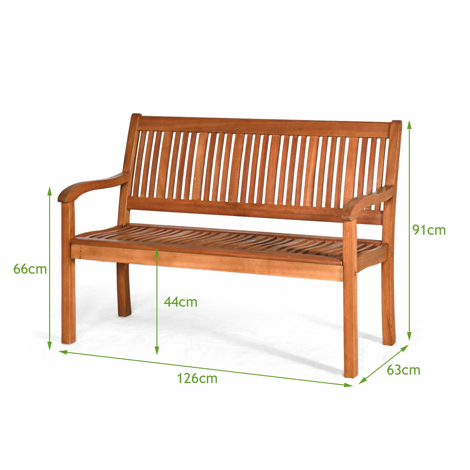 KOMFOTTEU Ławka ogrodowa z drewna akacjowego, ławka parkowa dla 3 osób, obciążenie 360 kg, krzesło parkowe z oparciem, na balkon, taras, patio, 126 x 63 x 91 cm, naturalna