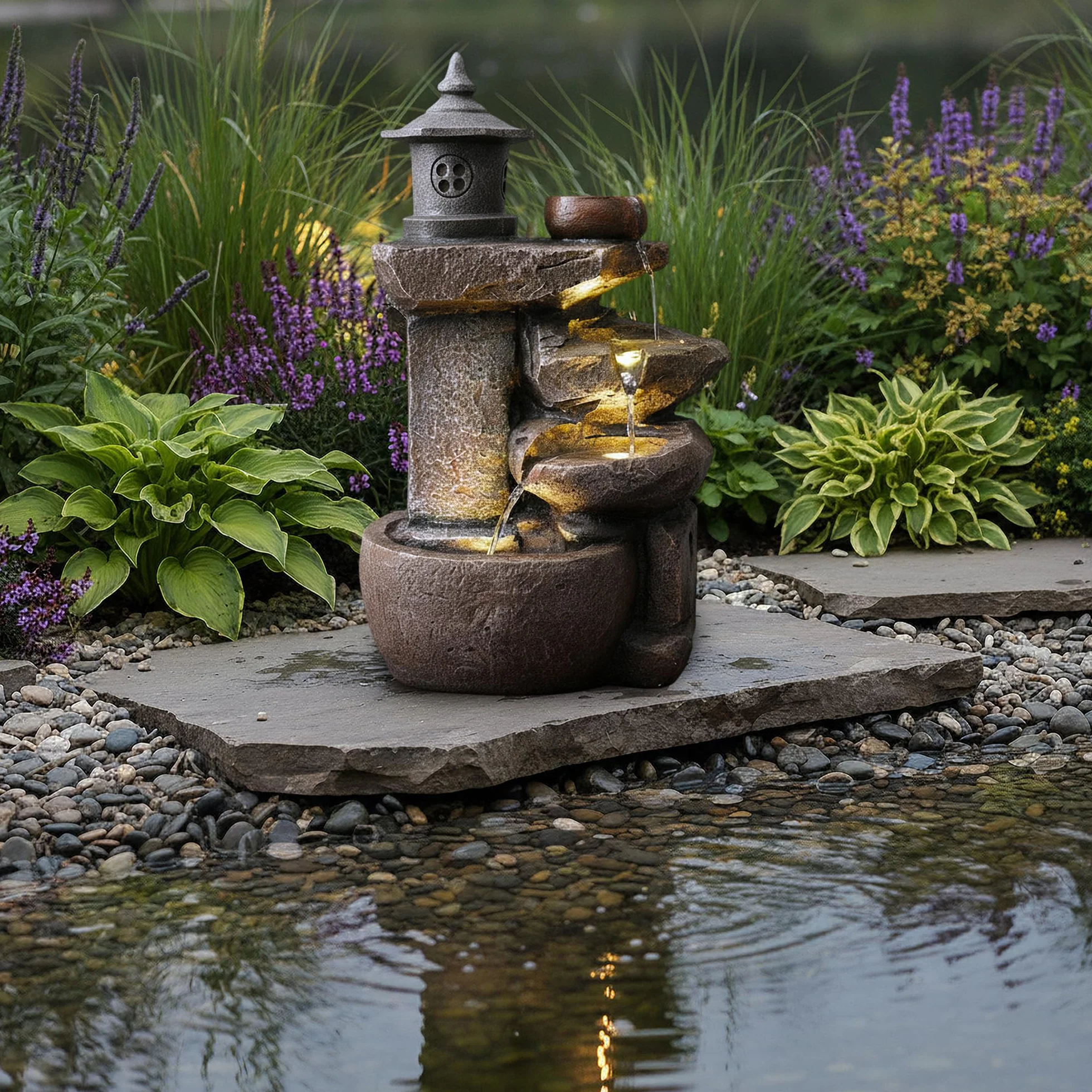 Fontanna ogrodowa BK851 wodospad z oświetleniem kaskada tarasowa dekoracja