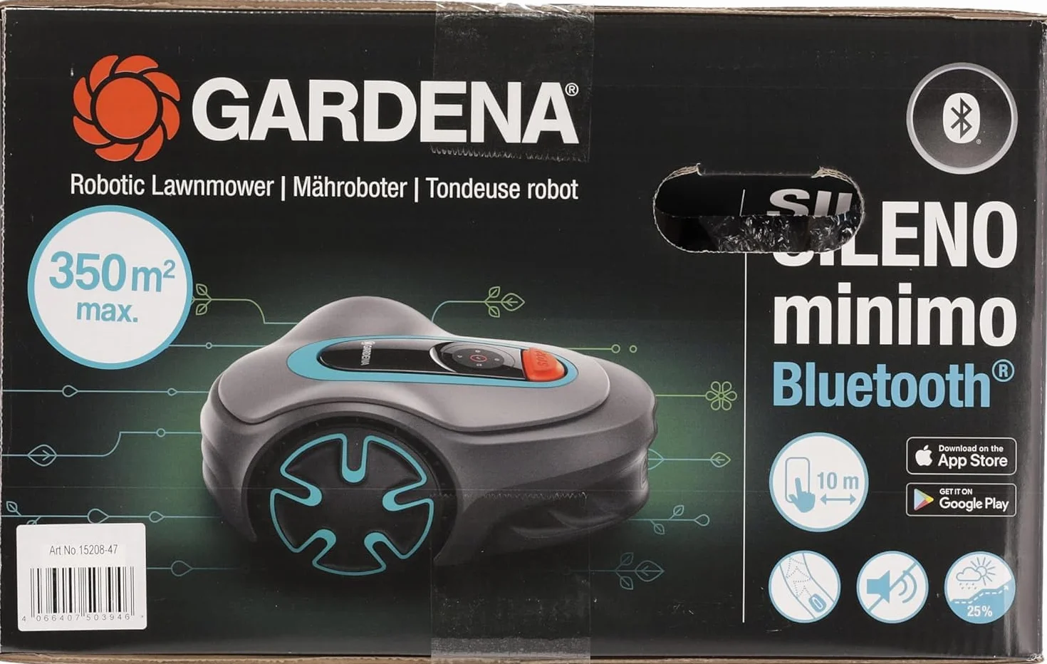 Gardena robot koszący SILENO minimo 350 zestaw: Robot koszący 350 m², sterowany przez aplikację Gardena Bluetooth, wysokość koszenia 20 do 45 mm, SilentDrive 15208-47, 350m