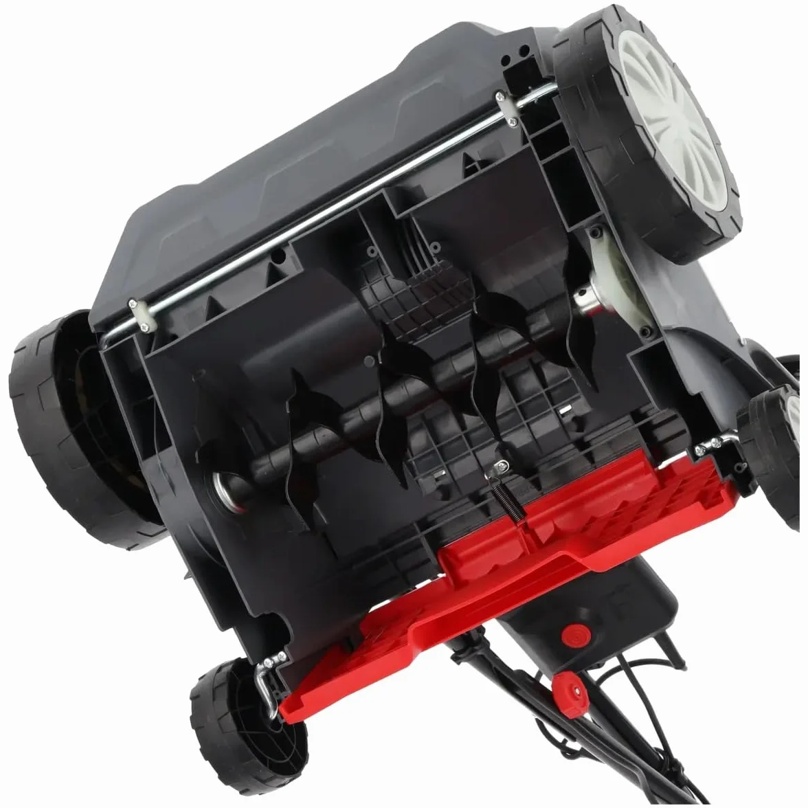 Wertykulator/napowietrzacz trawnika DEDRA, napęd elektryczny, moc 1500 W, 3000 obr./min, szerokość robocza 32 cm, niski poziom hałasu, worek na trawnik 30 l, z regulacją głębokości