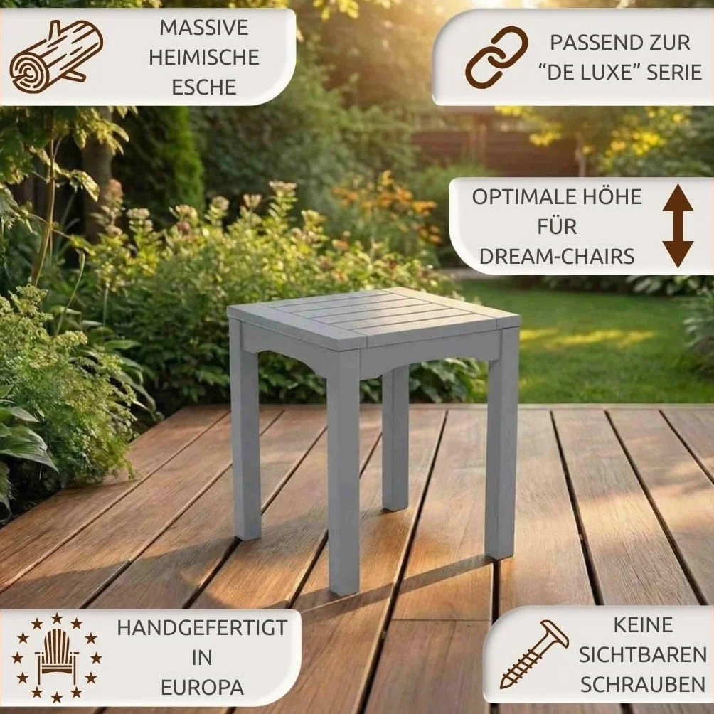 Original Dream-Chairs since 2007 Stolik boczny „Comfort” de luxe w kolorze szarym, mały stolik do ogrodu, na balkon, stolik boczny na jedzenie i napoje