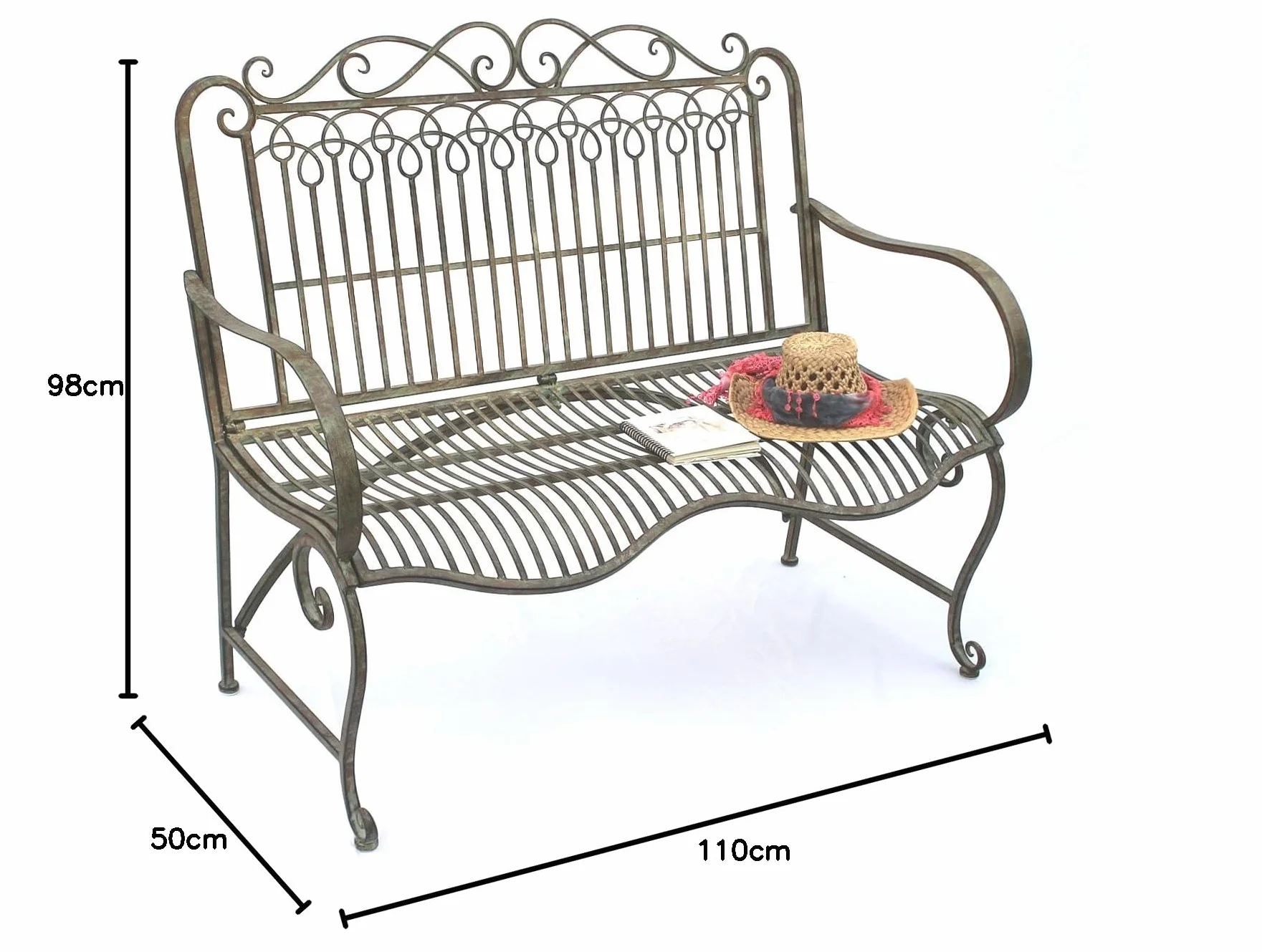 Ławka DanDiBo wykonana z metalowej ławki ogrodowej JC150014 Seat Park, 2-osobowa 110 cm patyna zielona