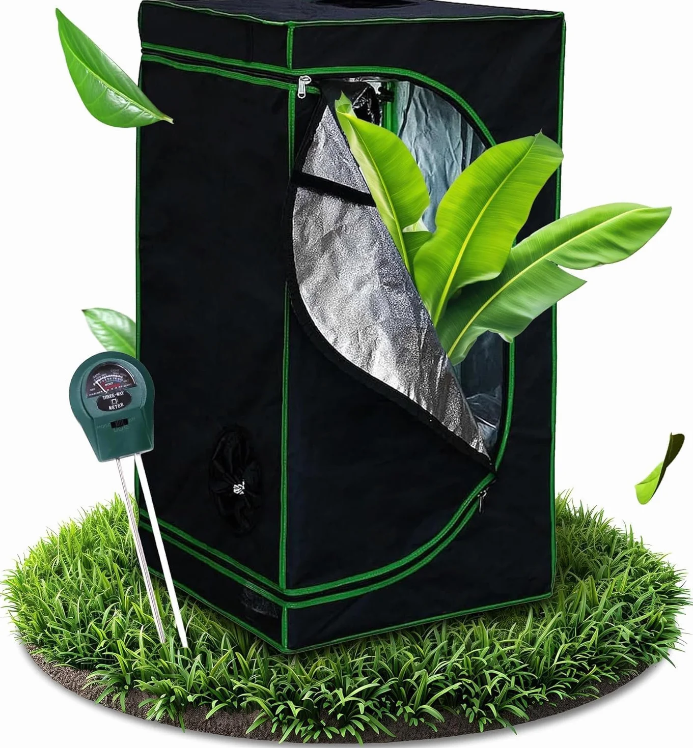 Melko - Growbox 120 x 90 x 145 cm zestaw z miernikiem 3 w 1 – lekki i wodoszczelny namiot do uprawy roślin z odblaskową folią wewnętrzną – namiot hodowlany do uprawy roślin hydroponicznych