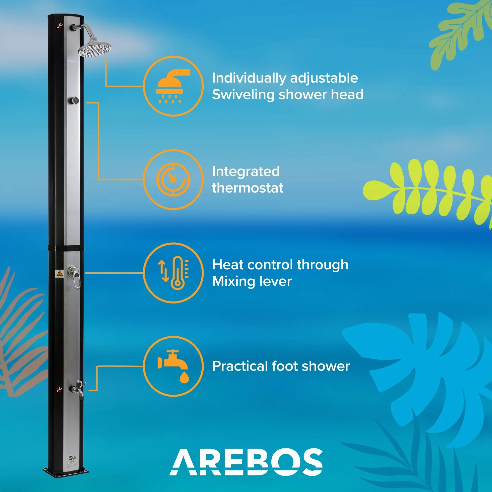 AREBOS Solar Shower 35 litrów 216cm Prysznic ogrodowy z termometrem