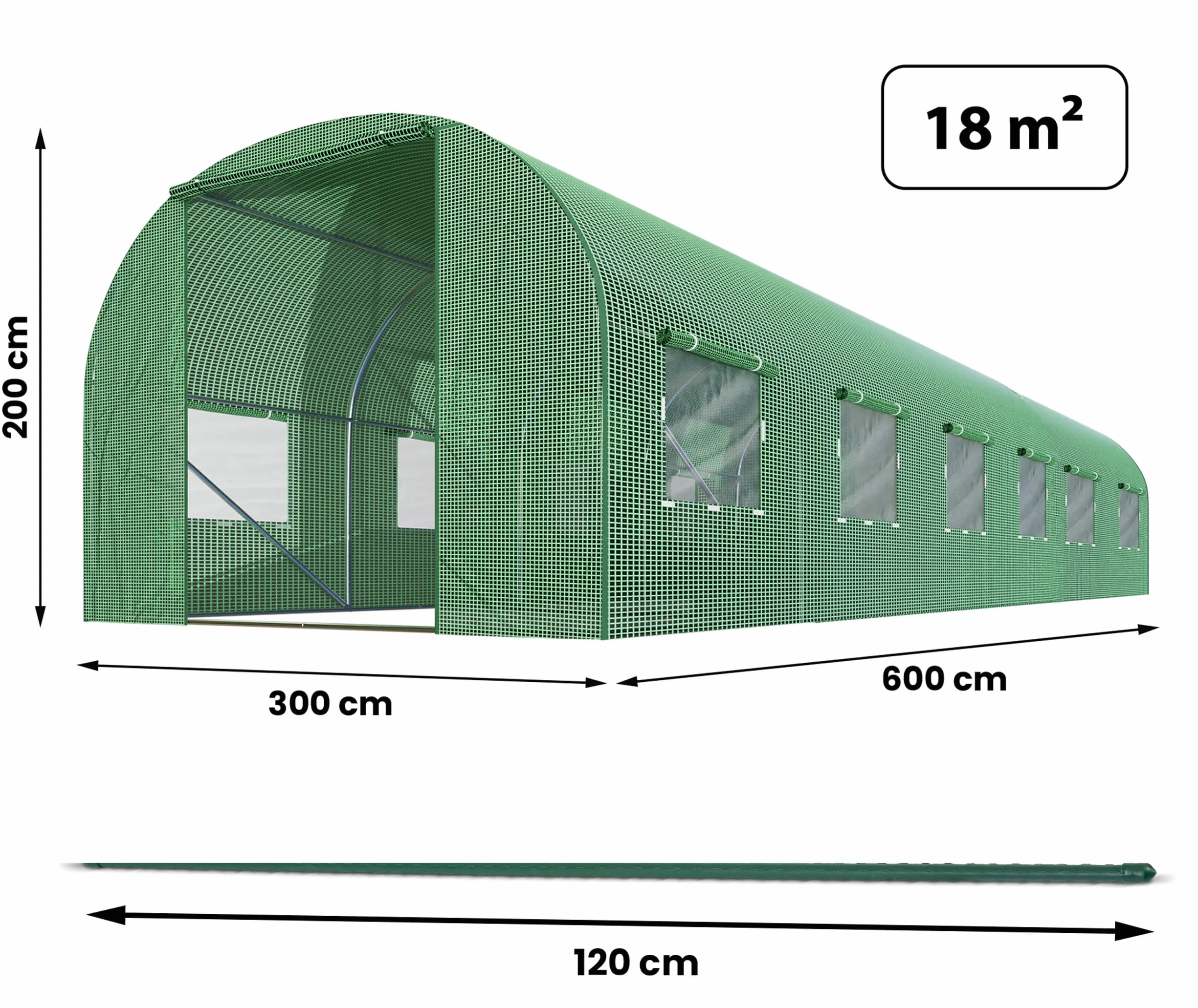 Szklarnia Foliowa Tunel Ogrodowy Stalowe Profile Okna Z Moskitierami 3 x 6 x 2 m 18m2 Zielony