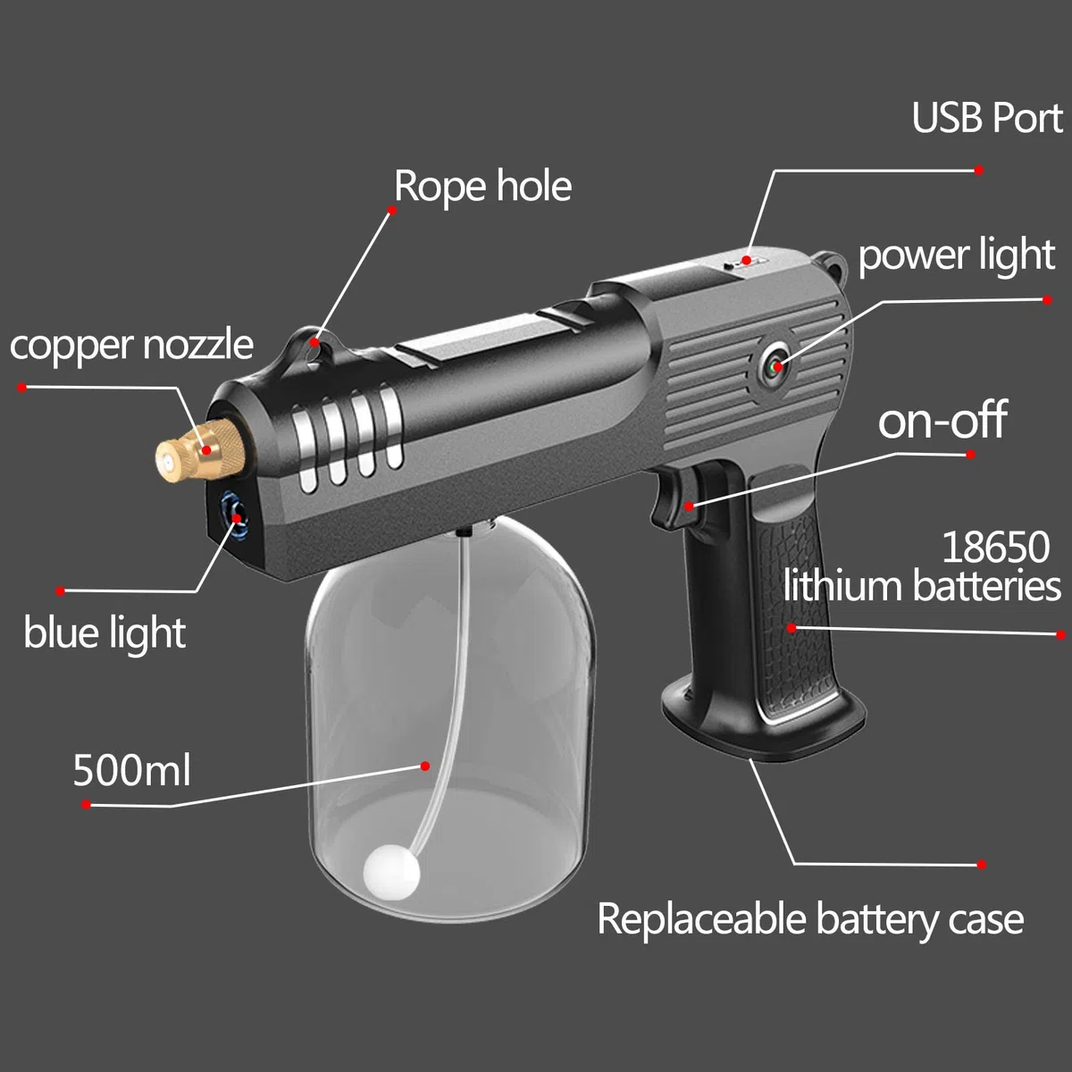 Maszyna do zamrażania akumulatorowa 500 ml, 4 dysze, bez kropli wody, prawdziwy atomizer, zasilanie akumulatorowe 4000 mAh, przenośne maszyny zaparowujące do domu, biura, samochodu, biały