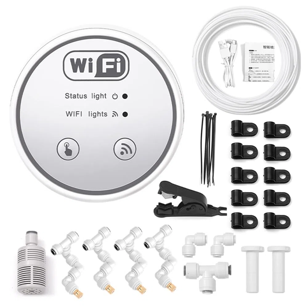 Wi-Fi Ogrodnictwo Zegar Wodny Metalowy Automatyczny System Nawadniania ze Sterowaniem za pomocą Aplikacji Harmonogramy Niestandardowe Rozpylanie Drobnej Mgły na Balkon Ogrodowy Rośliny