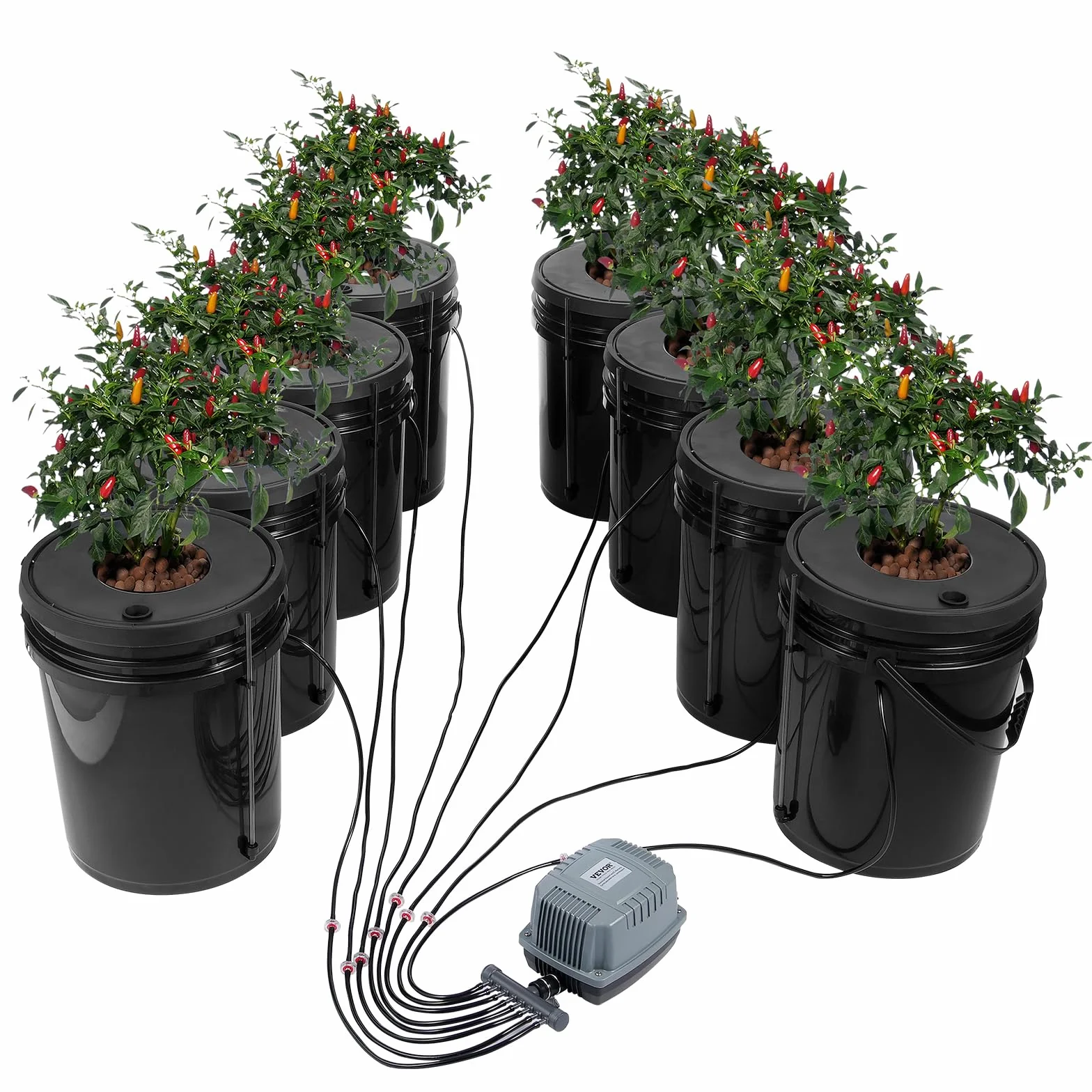 VEVOR Hydroponiczny system uprawy DWC, zestaw do uprawy głębokiej wody 20 litrów, pompa powietrza, kamienie porowate, urządzenie poziomu wody, system hydroponiczny, warzywa liściaste