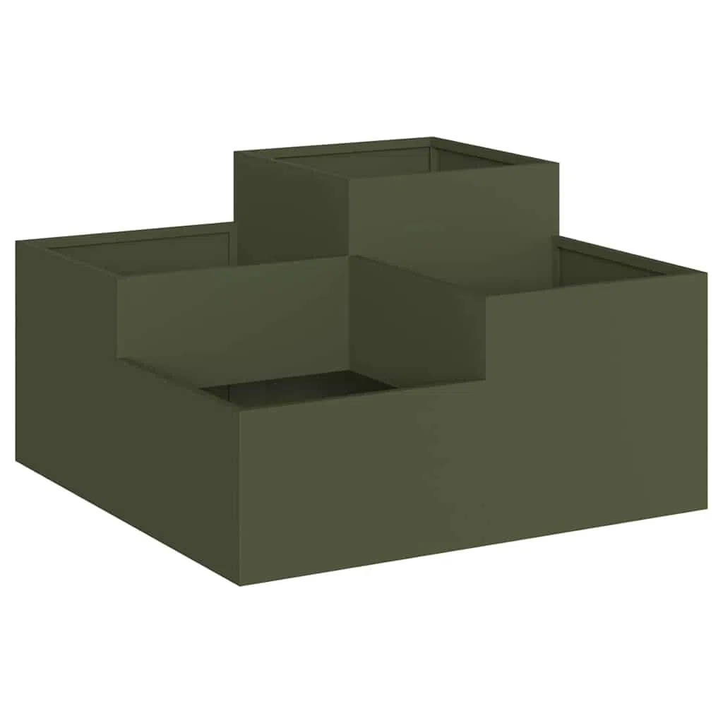 Oliwkowa zieleń ogrodowa osłona 100 x 100 x 48 cm stal | Prostokątny, drenażowy otwarty dno, prosty montaż, na taras i ogród