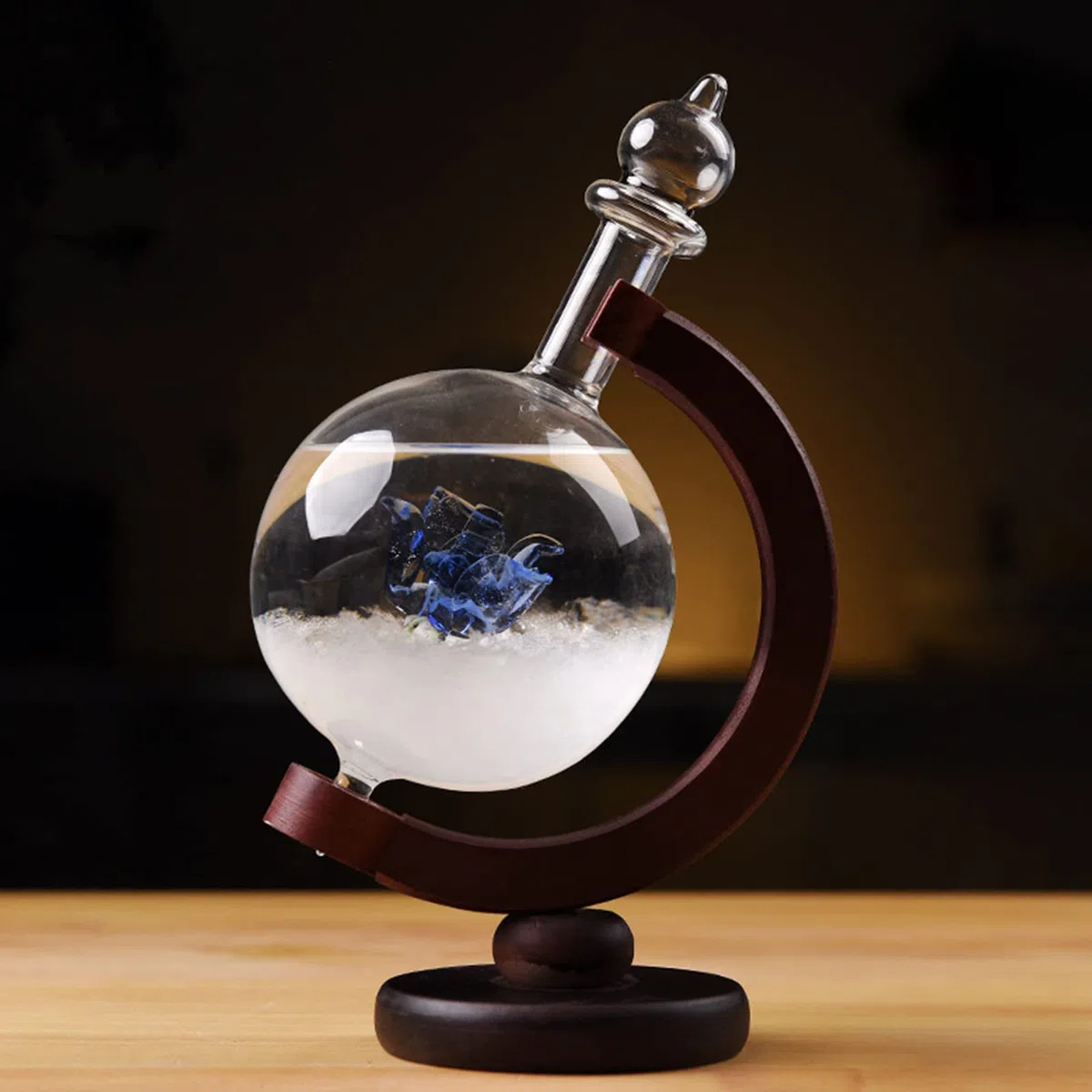 Prognoza pogody szklany barometr, wskaźnik pogody, kreatywna stacja pogodowa, Storm Glass Globe z podstawą, przezroczysta stacja pogodowa do dekoracji domu, na biurko, prezent urodzinowy