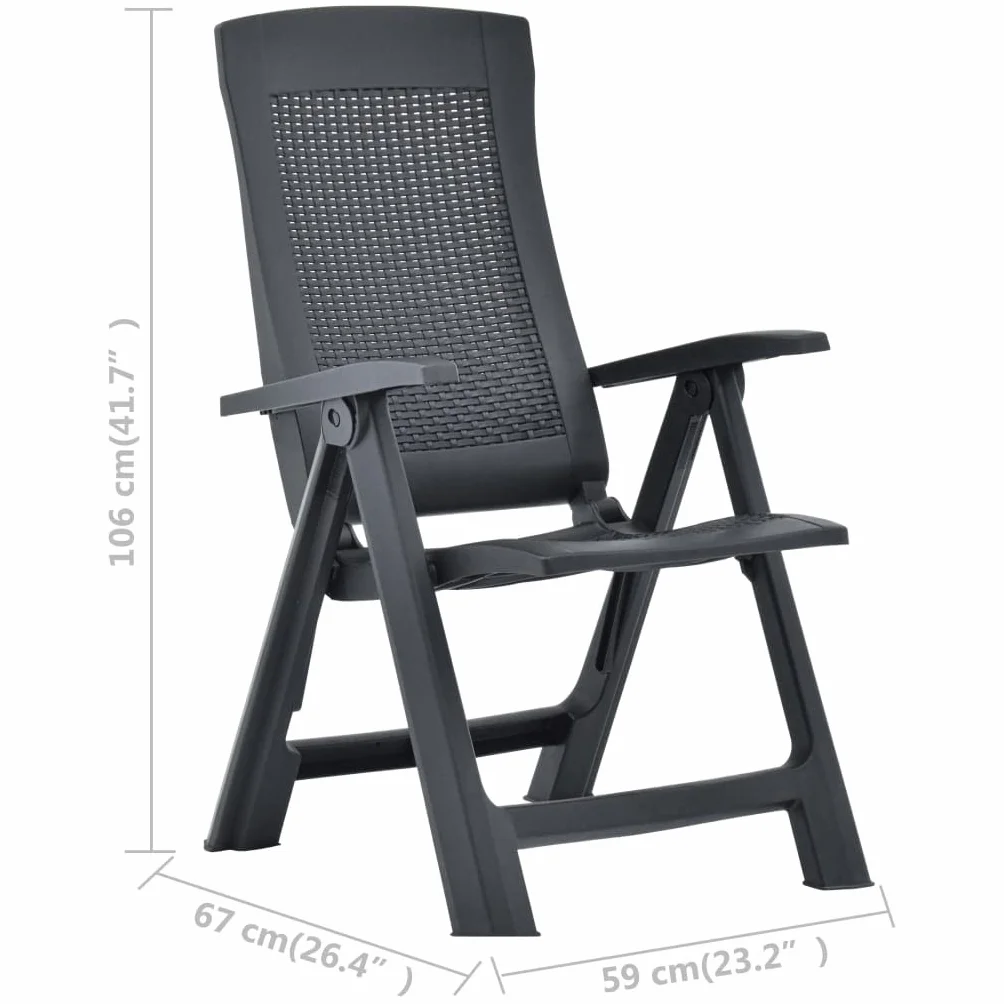 vidaXL Rozkładane krzesła do ogrodu, 2 szt., plastikowe, antracytowe