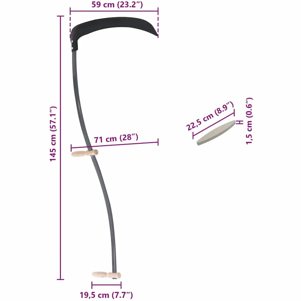 Kosa 145 cm z kamieniem szlifierskim, stalowym ostrzem i drewnianymi uchwytami, 2 uchwyty, długość liścia 59 cm, do chwastów trawy i lekkiego zarośla podczas pielęgnacji ogrodu