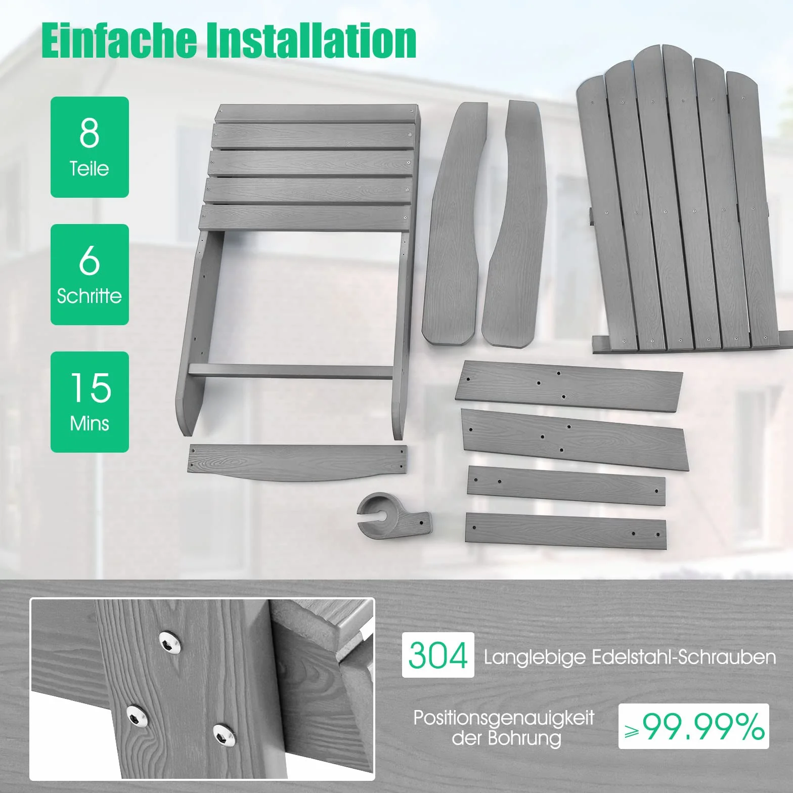 COSTWAY NP10983DE Adirondack krzesło z uchwytem na napoje, odporne na warunki atmosferyczne, fotel ogrodowy z tworzywa sztucznego, krzesło outdoorowe do ogrodu, na taras, nośność 170 kg (jasnoszare), 85 x 77 x 94 cm