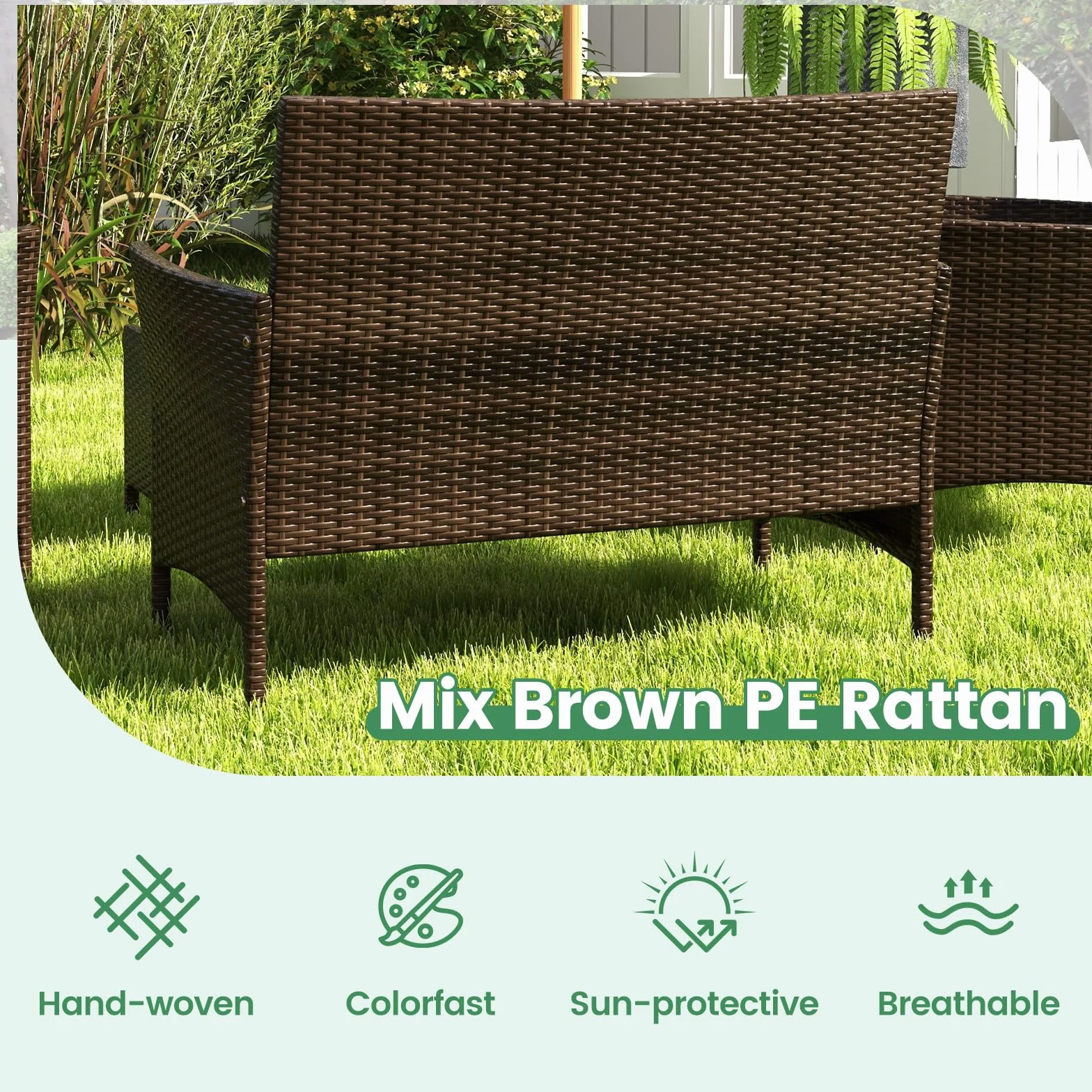 Giantex 4-osobowy zewnętrzny salon ogrodowy z rattanu PE, poduszki tapicerowane, zestaw 2-osobowych sof, 2 fotele i stolik kawowy ze szkła hartowanego, meble tarasowe do patio, balkonu (szary)