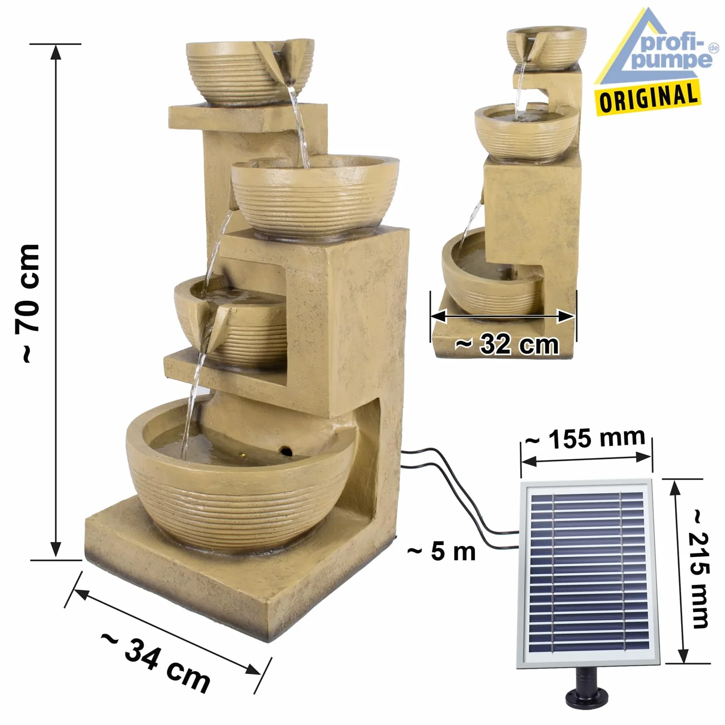 Solarna fontanna ogrodowa AMUR, solarna studnia ozdobna, wodospad, lampa ogrodowa, pompa do stawu - fontanna do ogrodu, sadzawki (7-SP02153-2)