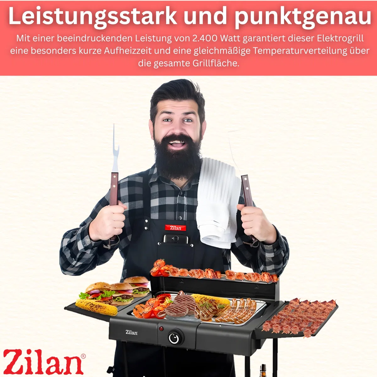 Elektryczny grill stołowy 2 w 1, 2 w 1, 2400 W, grill elektryczny, na balkon, do użytku na zewnątrz i wewnątrz, z podstawką, duża powierzchnia grillowa, bezstopniowa regulacja temperatury, elektryczny