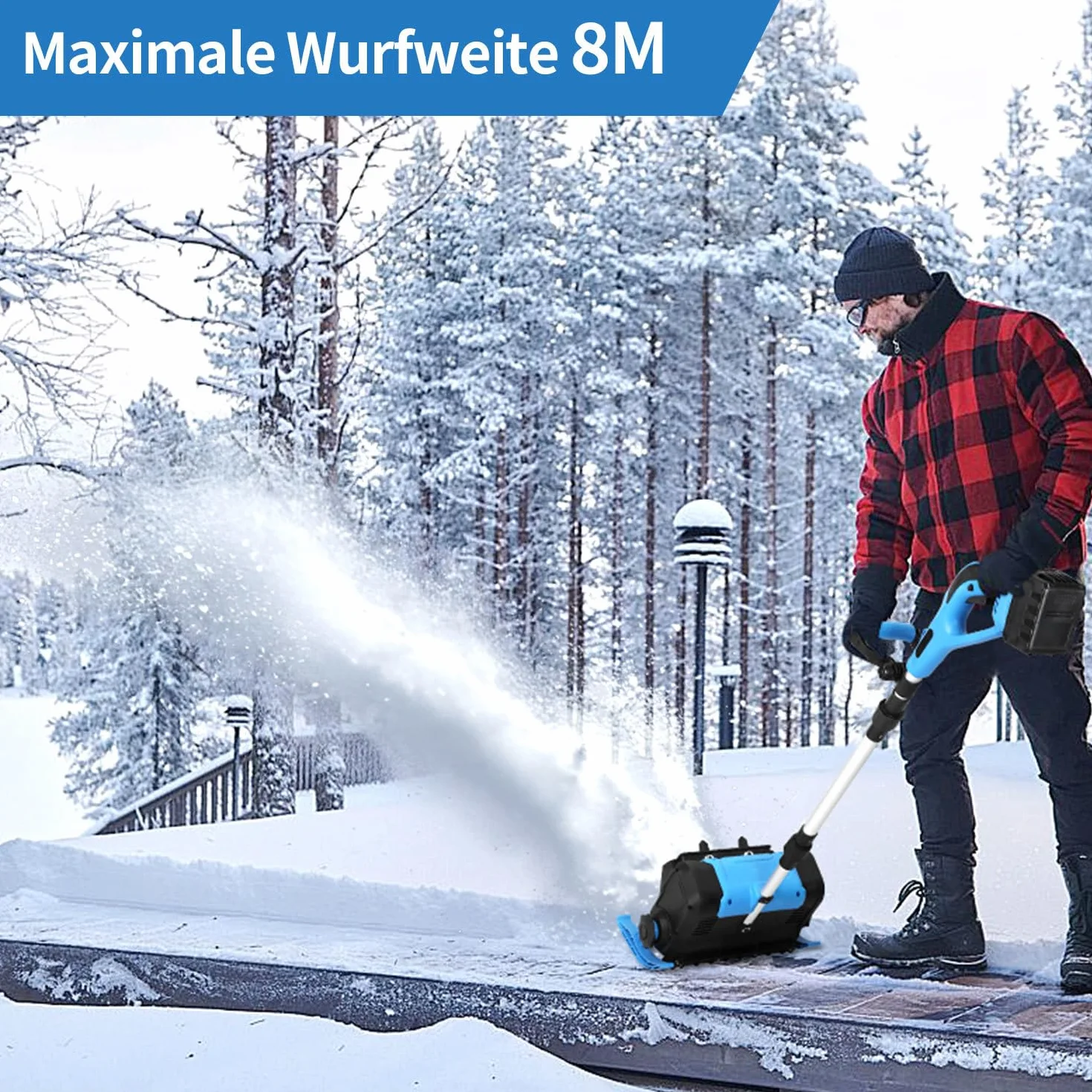 Odśnieżarka akumulatorowa 21 V 1000 W z 2 akumulatorami 4500 mAh i ładowarką, szerokość robocza 25 cm, wysokość śniegu 15 cm, zasięg wyrzutu 8 m, silnik bezszczotkowy, lekka (3,6 kg
