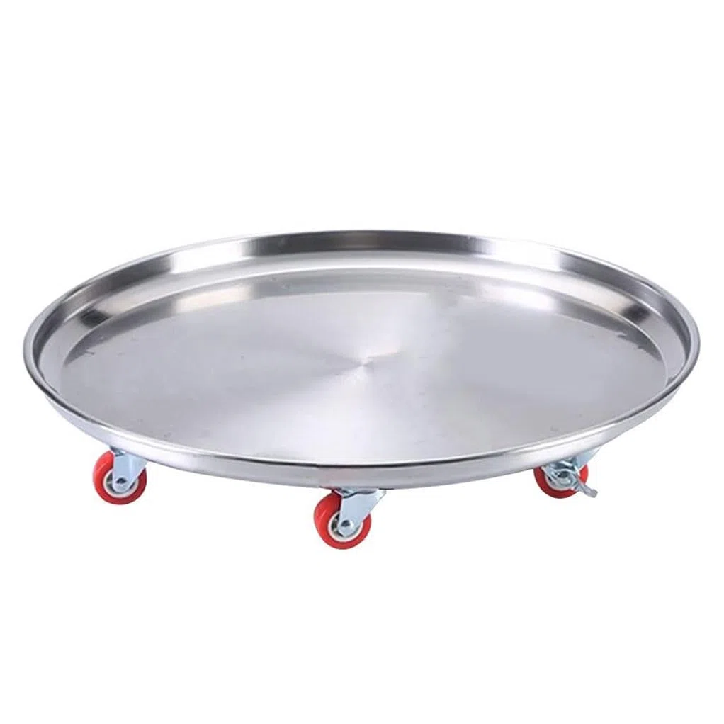 Wytrzymały pojemnik na rośliny ze stali nierdzewnej z zamykanymi kółkami, 30 cm, okrągły wózek na rośliny na zewnątrz, do doniczek, pojemność 136 kg