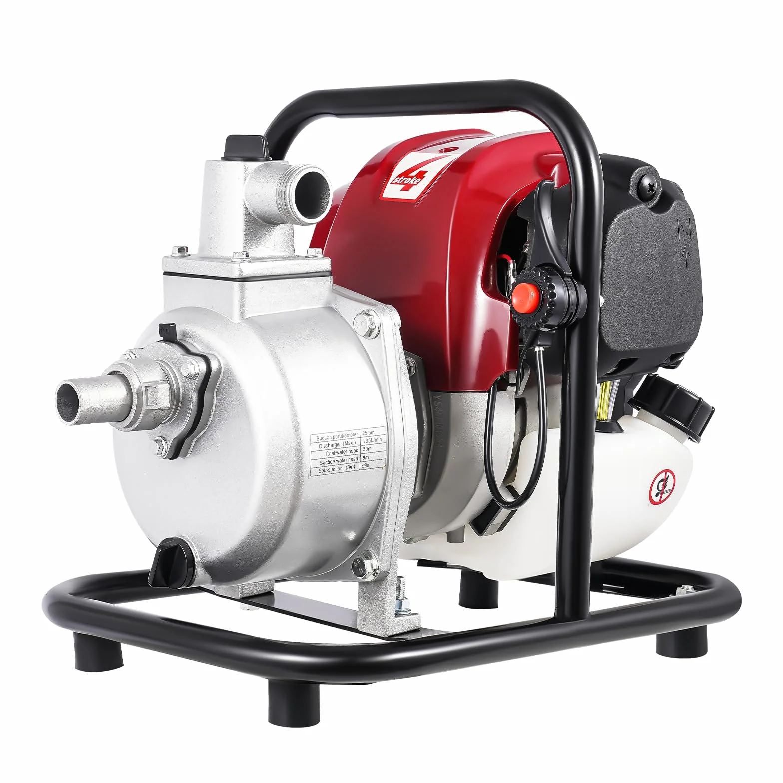 Benzynowa pompa wodna, chłodzona powietrzem, jednocylindrowy, 4-suwowy, silnik benzynowy, przyłącze 1", pompa ogrodowa, pompa świeżej wody, 1200 W, 8000 l/h, 38 cm³