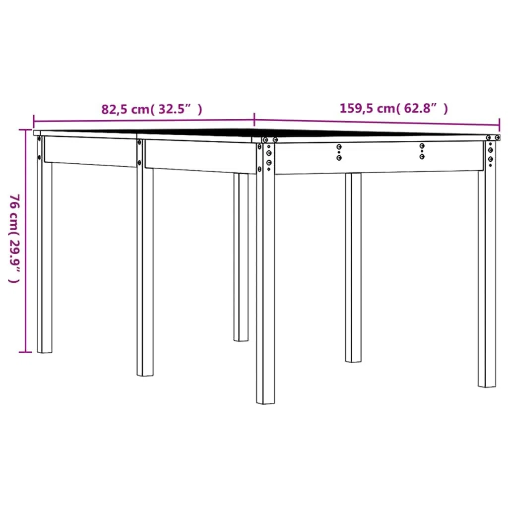 Stół ogrodowy lite drewno sosnowe 159,5 x 82,5 x 76 cm | Wytrzymały blat stołu, stabilna rama drewniana, na taras i balkon, instrukcja montażu w zestawie