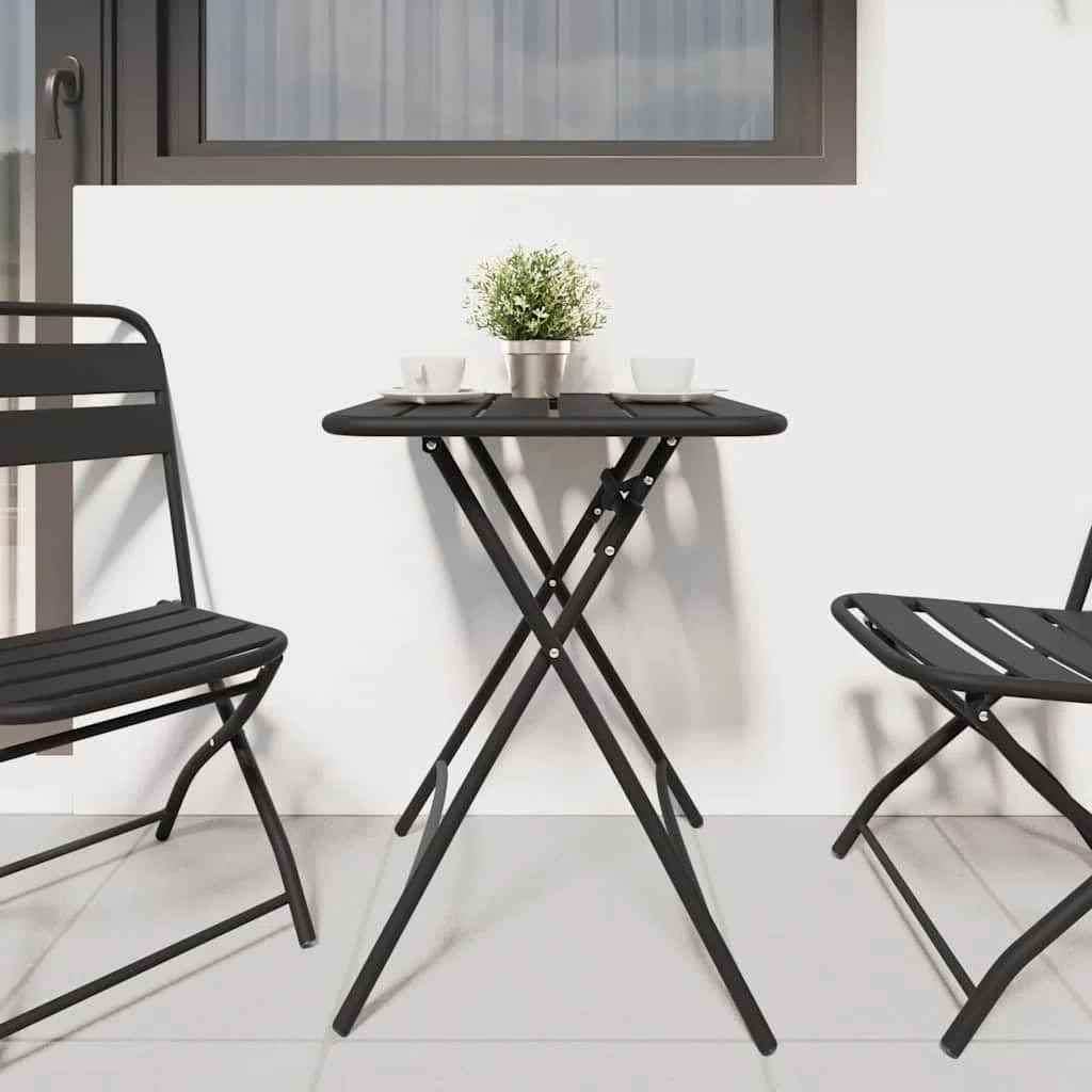 Stolik bistro antracytowy ze stali malowanej proszkowo, 55 x 55 x 72,5 cm, składany, do ogrodu, na taras, balkon, kemping, piknik i jedzenie na świeżym powietrzu