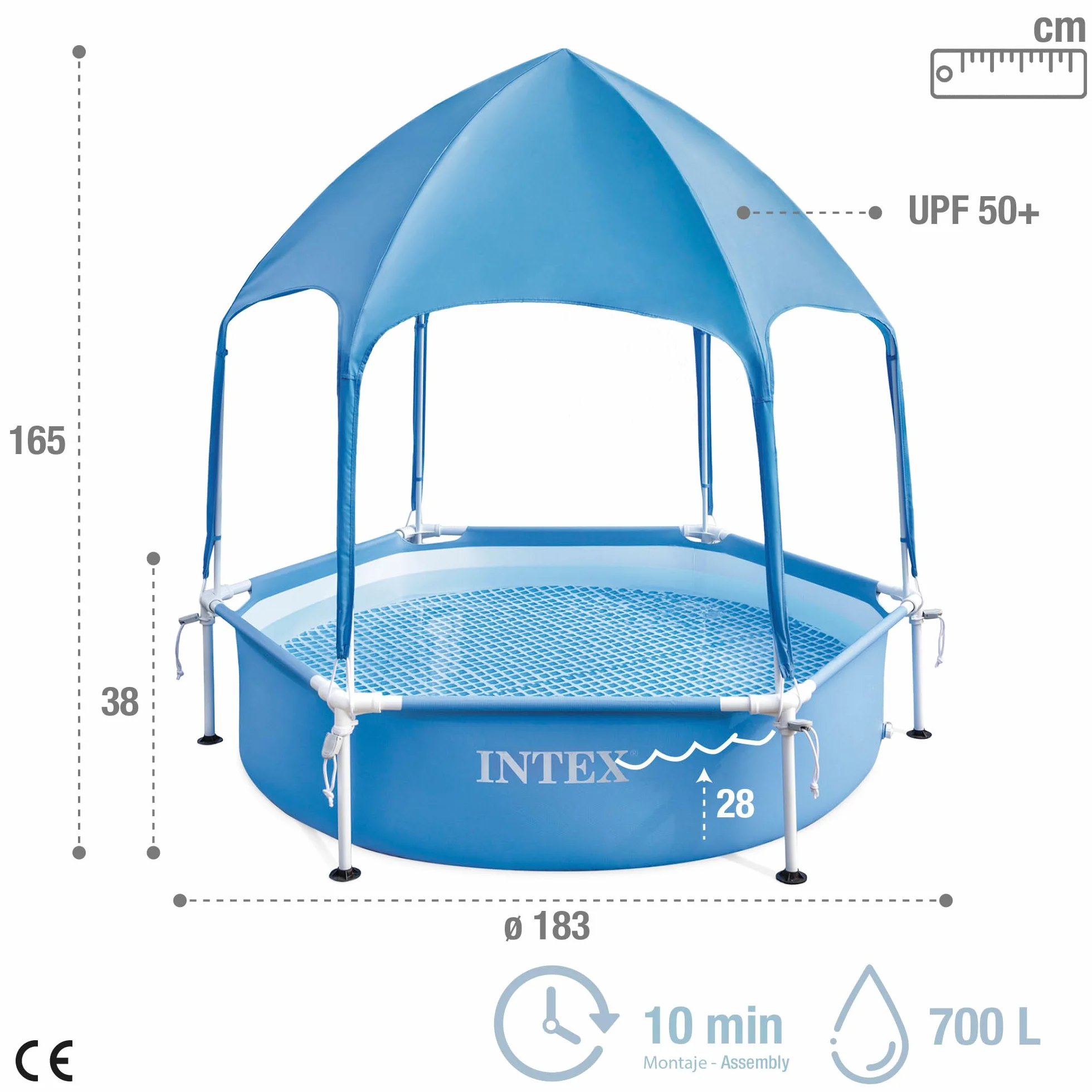 Intex Canopy Basen z Baldachimem z Metalową Ramą, Niebieski, 1,83 m x 38 cm
