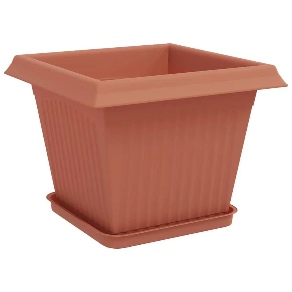 Hothingwell Doniczki na rośliny 24 szt. Czerwona cegła 28,5 x 28,5 x 22 cm | Wytrzymały plastik, otwory drenażowe, lekkie, na balkon taras wewnątrz na zewnątrz
