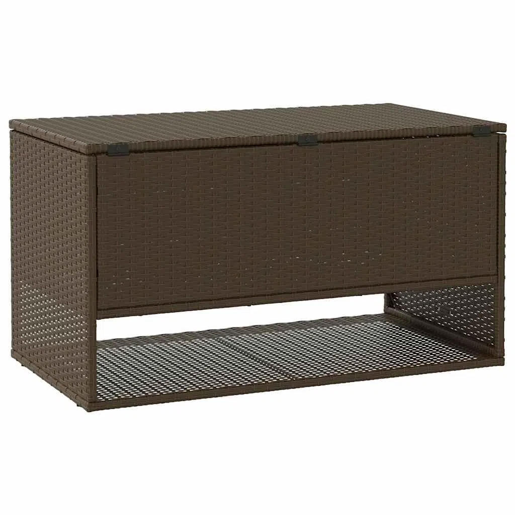 Skrzynka na poduszki do użytku na zewnątrz, brązowa z polirattanu, malowana proszkowo rama stalowa, 100 x 55 x 55,5 cm, wodoodporna skrzynia do przechowywania ogrodu z pokrywką, na taras