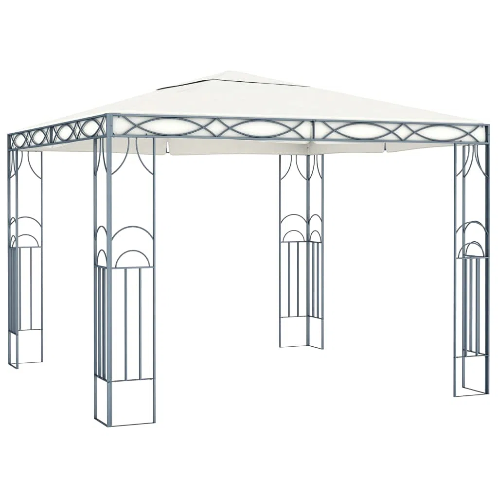 Pawilon ogrodowy 300 x 300 cm, kremowo-biały, z łańcuchem świetlnym LED, stalowym stelażem, poliestrowym dachem, składany, na taras, balkon, festiwal, wesele, grillowanie, imprezę w ogrodzie