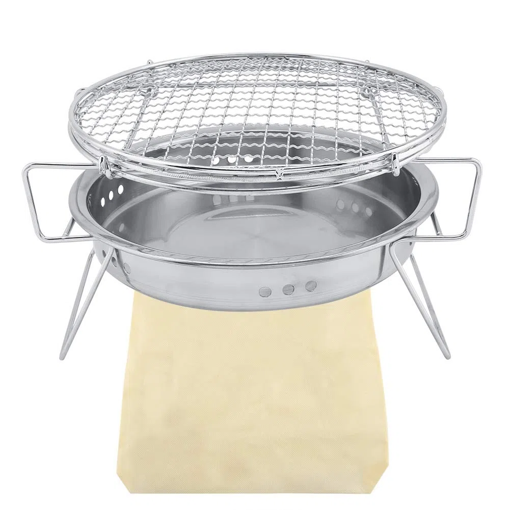 Przenośny grill ze stali nierdzewnej okrągła kuchenka kempingowa do gotowania na świeżym powietrzu / patio / nic mini składany grill z torbą do przenoszenia dla łatwej podróży