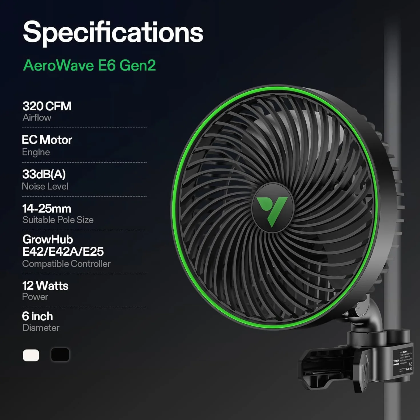 VIVOSUN AeroWave E6 wentylator z klipsem 6 cali, inteligentne sterowanie WiFi