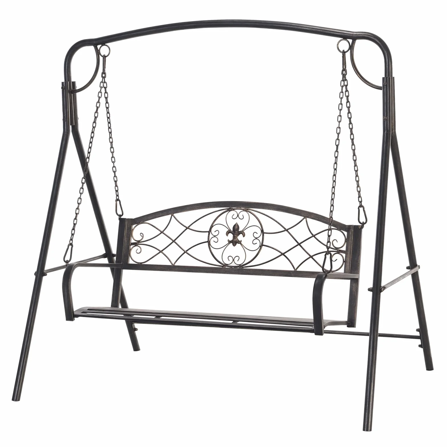 Huśtawka ogrodowa Outsunny dla 2 osób, huśtawka z daszkiem, metal, brąz, 167 x 123 x 175 cm