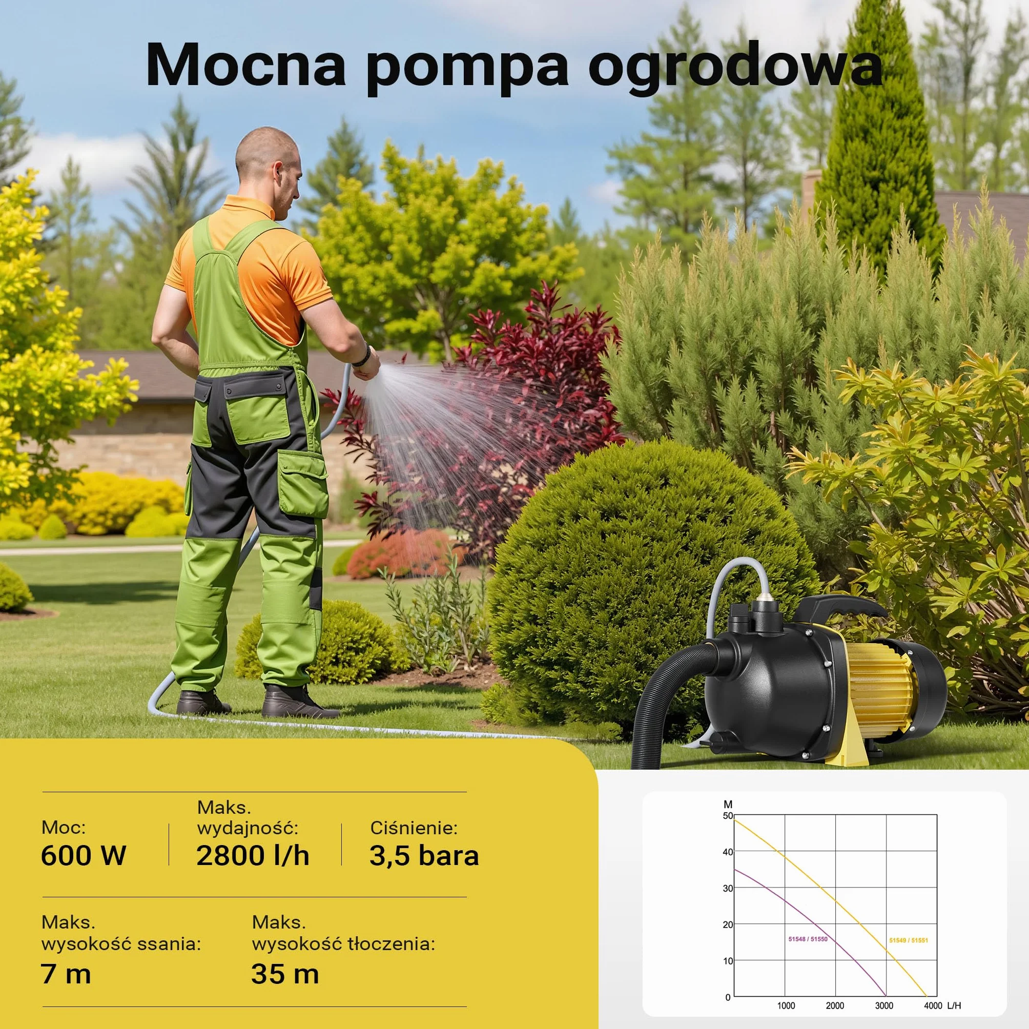Wiltec Pompa ogrodowa 2800 l/h 600 W maks. wysokość podnoszenia 35 m