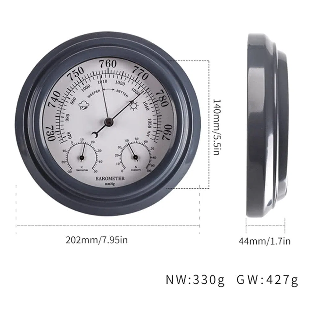 Barometr Przyrząd Pogodowy, Barometr, Metalowy Barometr Wiszący Na ścianie 202 Mm, Termometr 3 W 1 Higrometr, Barometr Wisząca Stacja Pogodowa, Gray Black