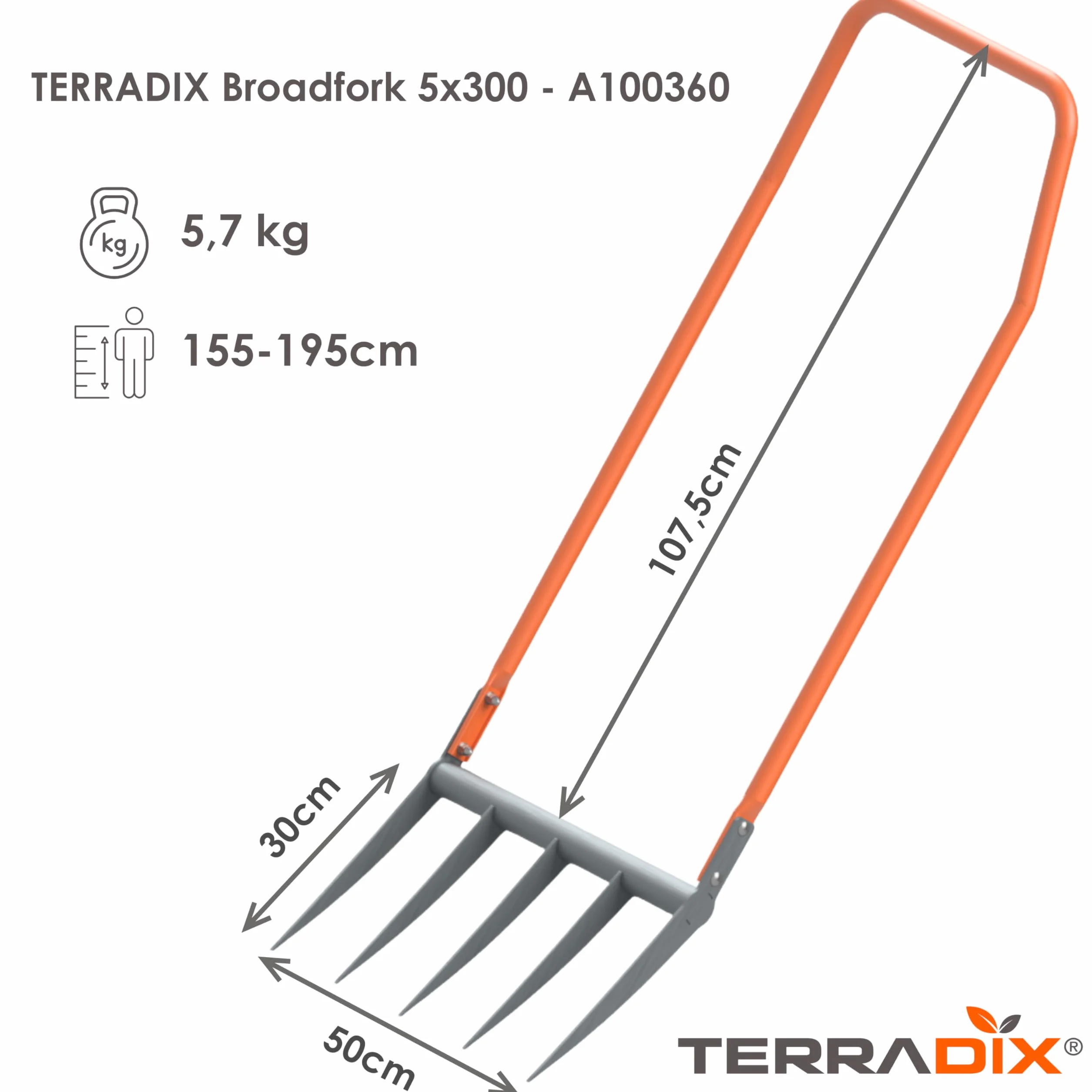 Widły do kopania TERRADIX®, samowystarczalny ogród, Z 5 zębami, Szerokość 50cm