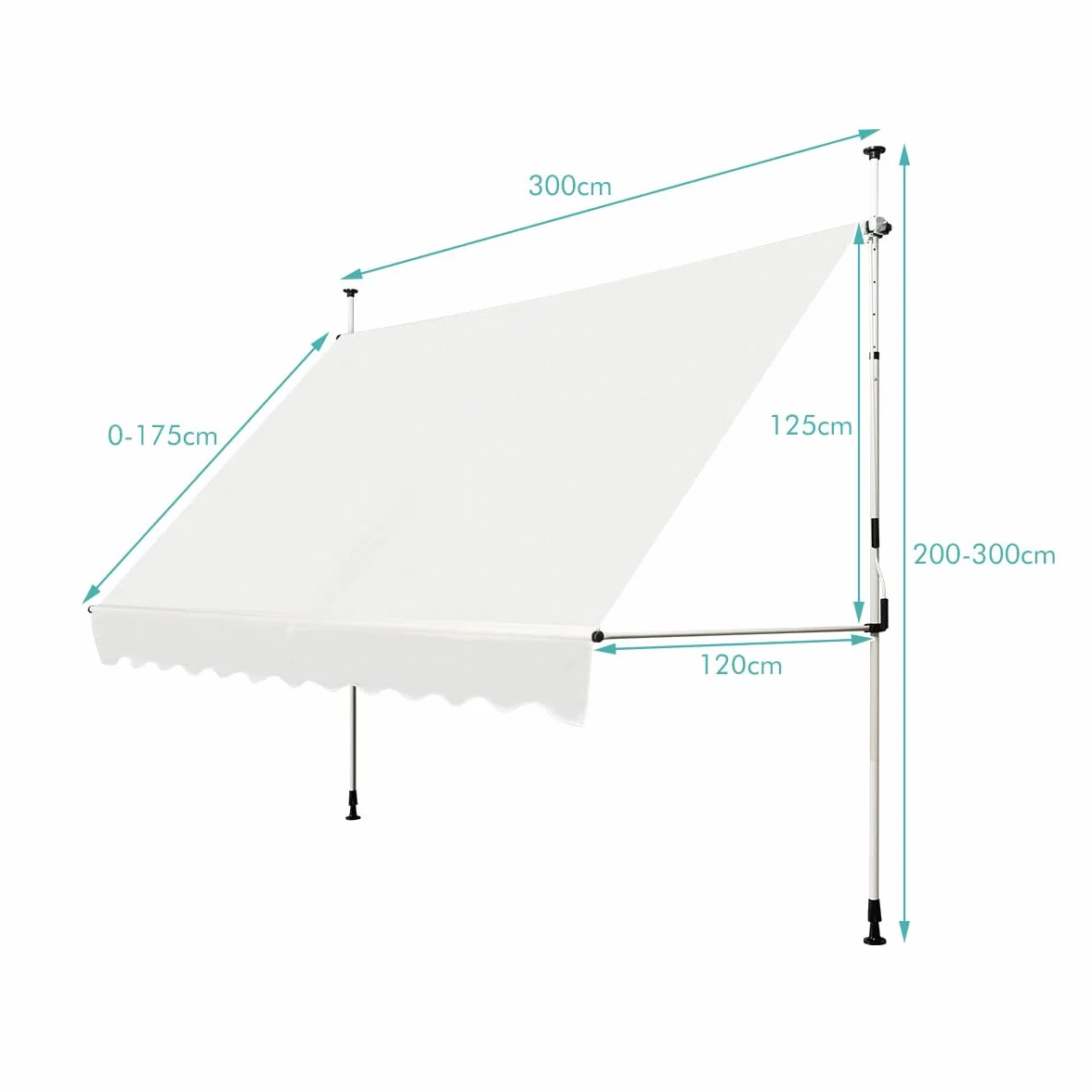 COSTWAY Markiza balkonowa 300 cm, bez wiercenia, odporna na UV, regulacja wysokości, wodoodporna, z korbą