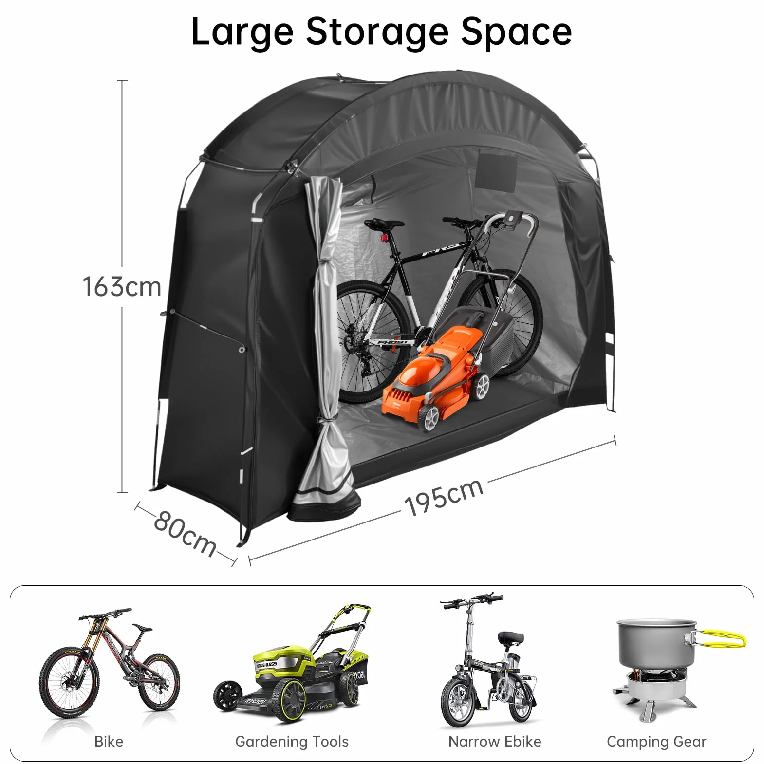 Namiot rowerowy, szopa rowerowa, przenośny garaż rowerowy, pokrowiec na 2 rowery Oxford 210D, wodoszczelna plandeka rowerowa, domek na narzędzia sprzęt ogrodowy, zabawka, kosiarka