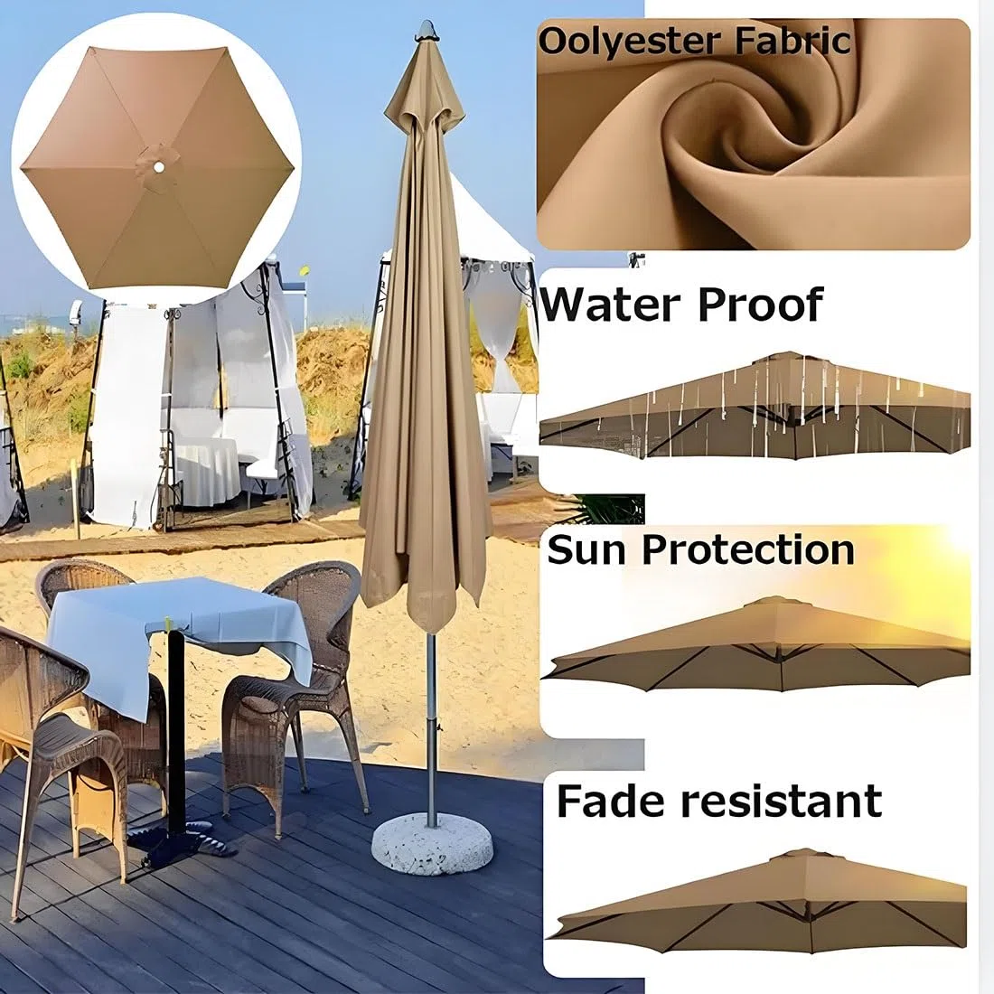 Zapasowy parasol tarasowy, ochrona przed promieniowaniem UV, wodoodporny, 6 żeber, do ogrodu, na stół, parasol, trwały, łatwy w instalacji